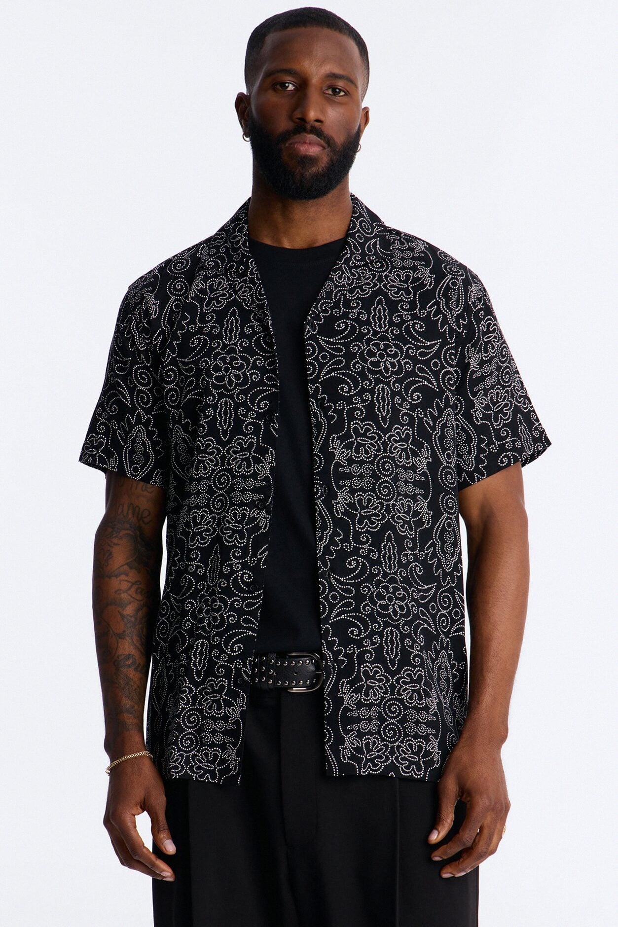 Azure Cuban Collar Button Up Shirt - Black image 1