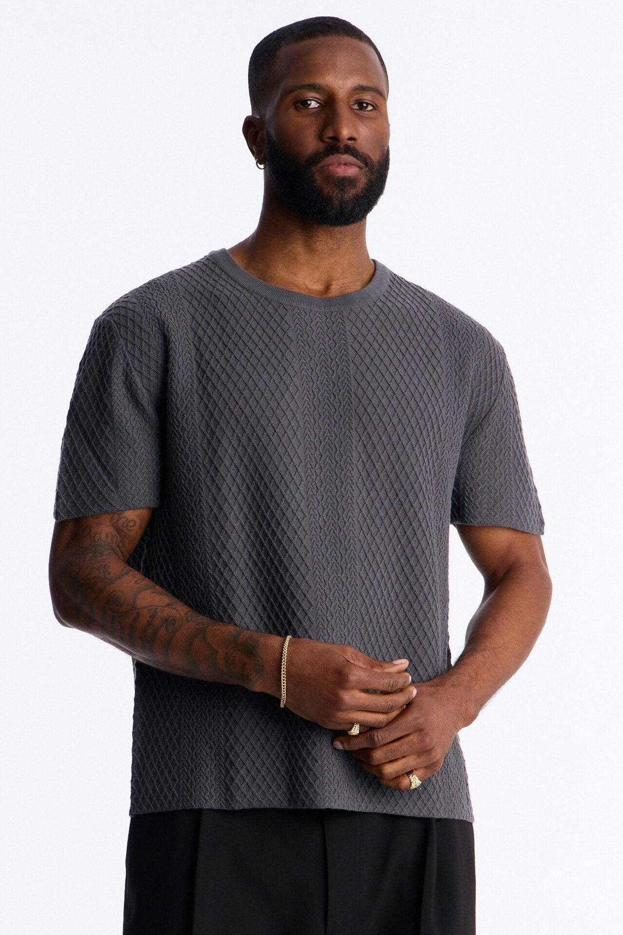 Relaxed Knitted Crewneck Tee - Black image 1