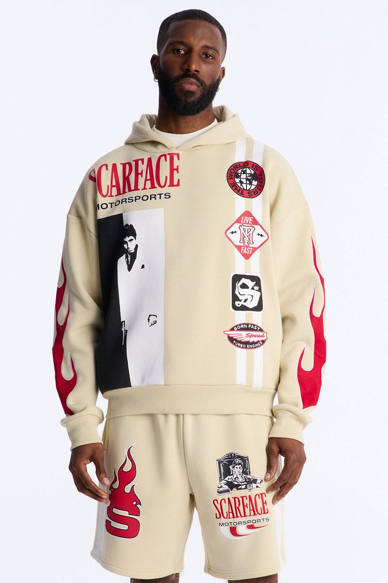 Scarface Embroidery Patch Hoodie - Khaki image 1