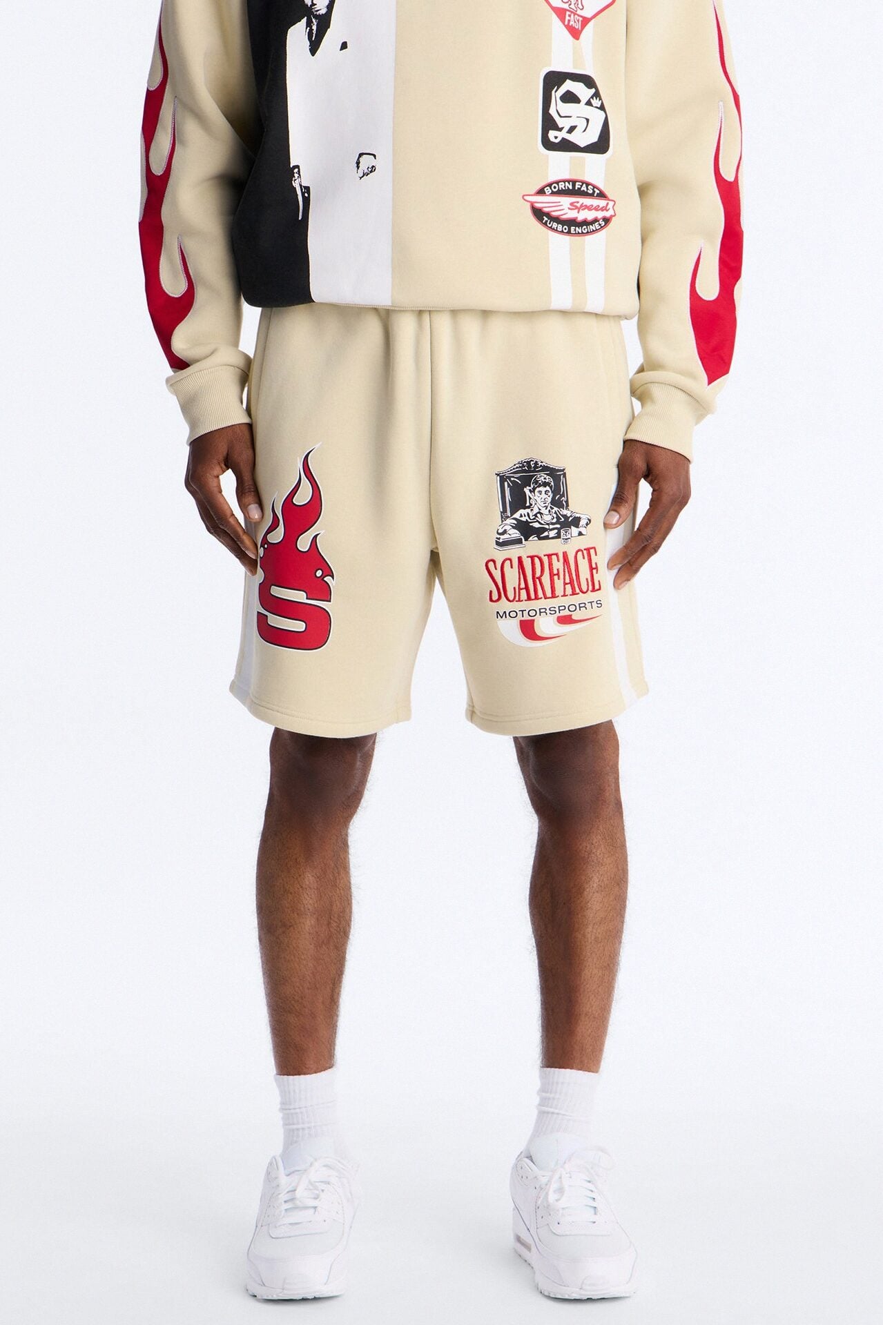 Scarface Embroidery Patch Sweatshorts - Khaki image 1