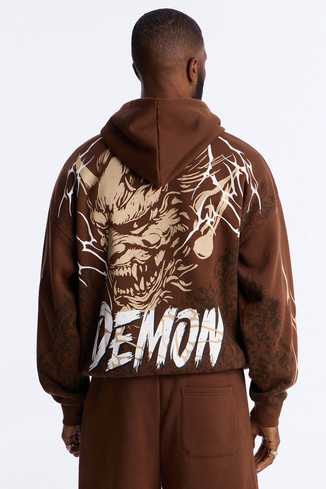 Dodge Demon Oni Mask Oversized Hoodie - Brown image 1