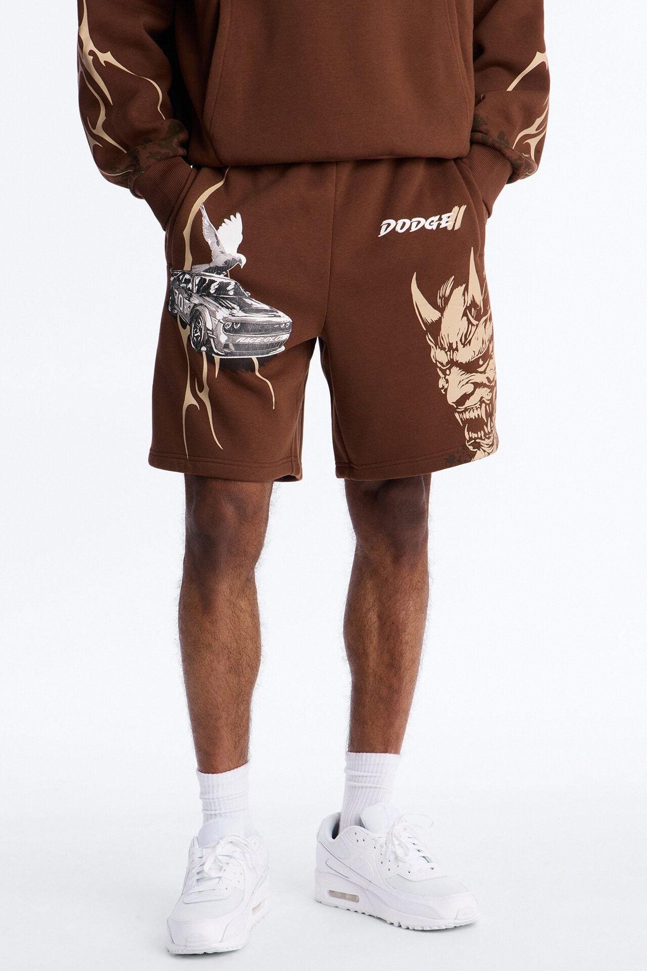 Dodge Demon Oni Mask Sweatshorts - Brown image 1