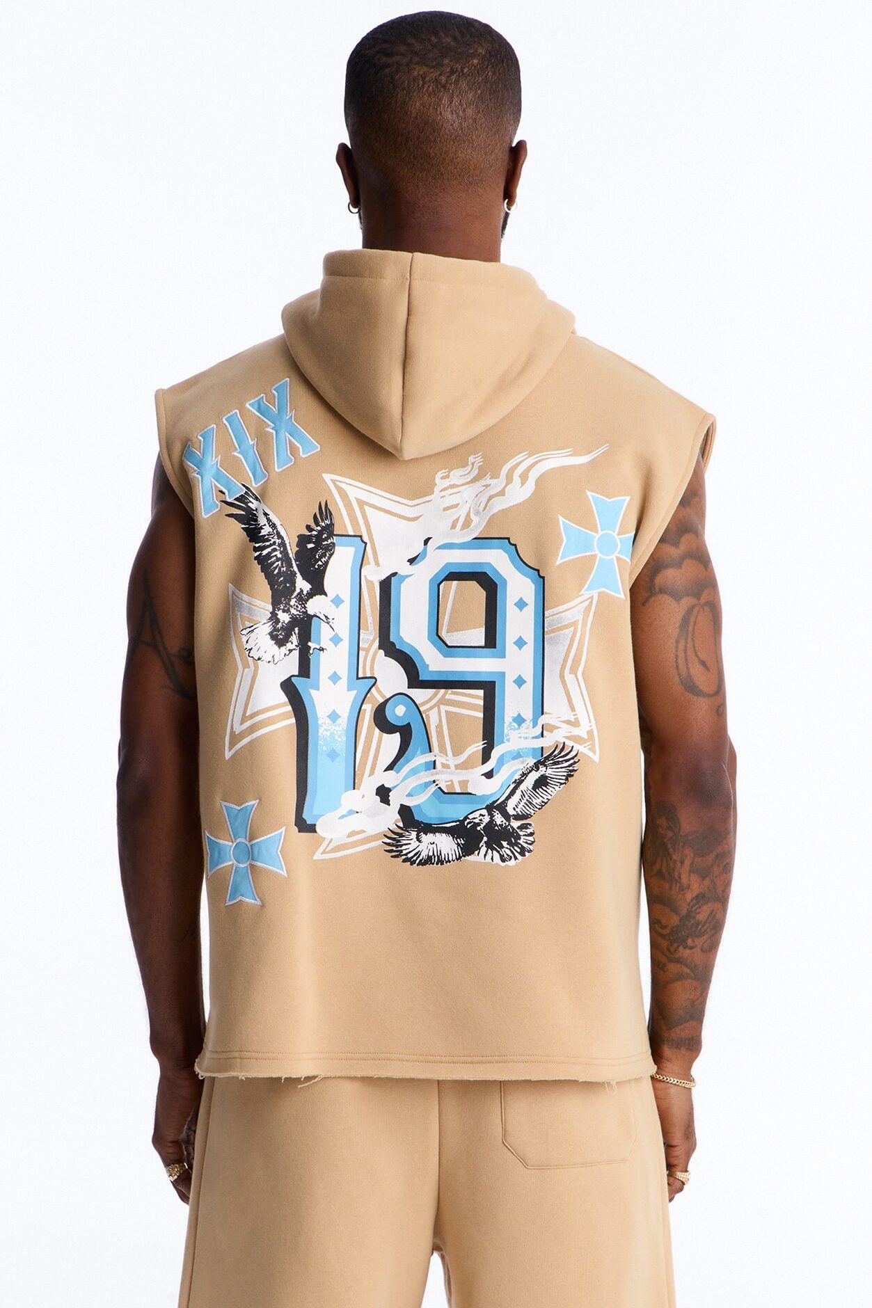 Fly Eagles Sleeveless Hoodie - Khaki image 1
