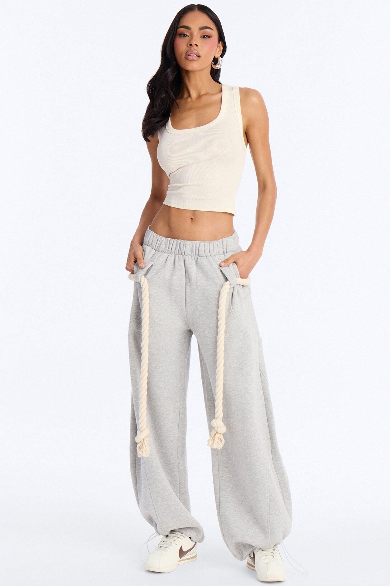 Rope Me In Baggy Barrel Sweatpants - Heather Grey image 1