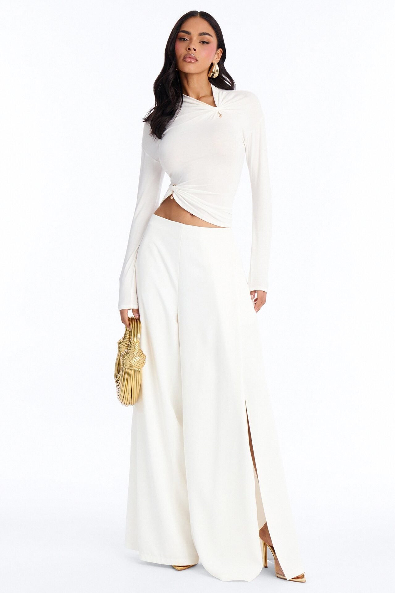 Elodie Mid Rise Super Wide Leg Crepe Pant 33″ - Ivory image 1