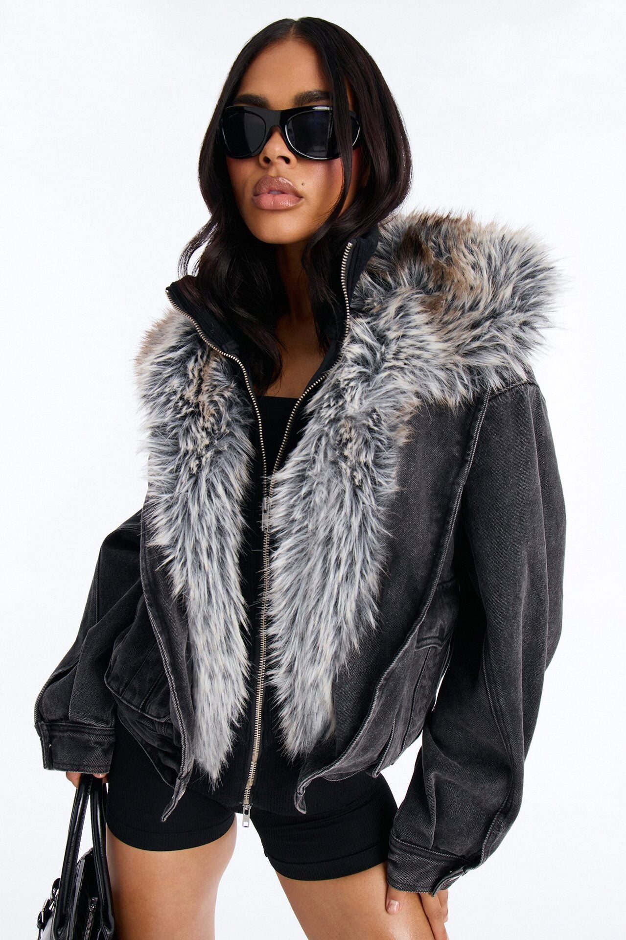 Aspen Baby Faux Fur Denim Jacket - Black Wash image 1