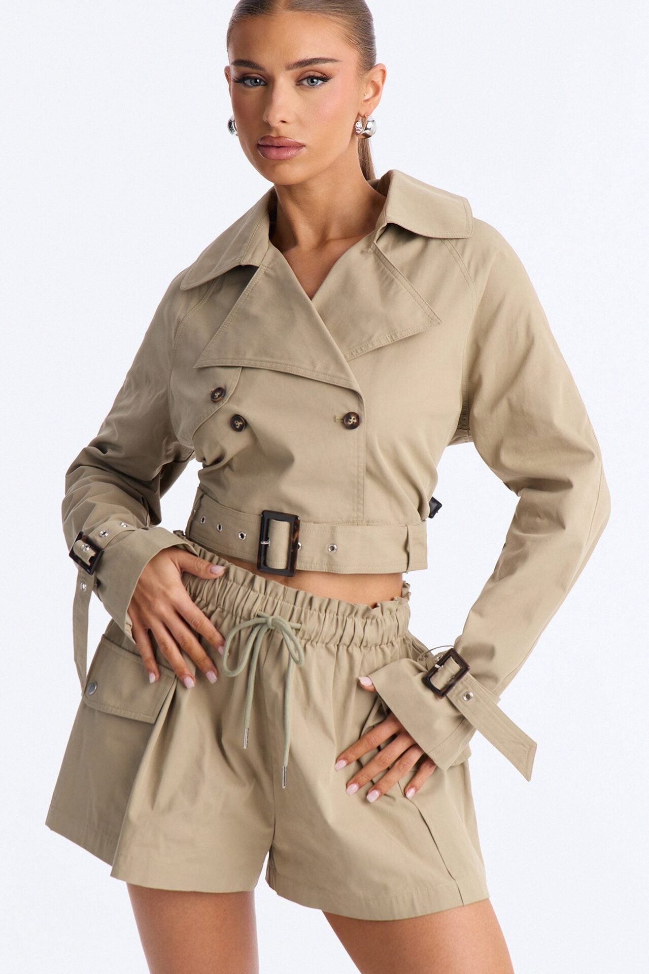 Head Turner Twill Cropped Trench Jacket - Khaki image 1