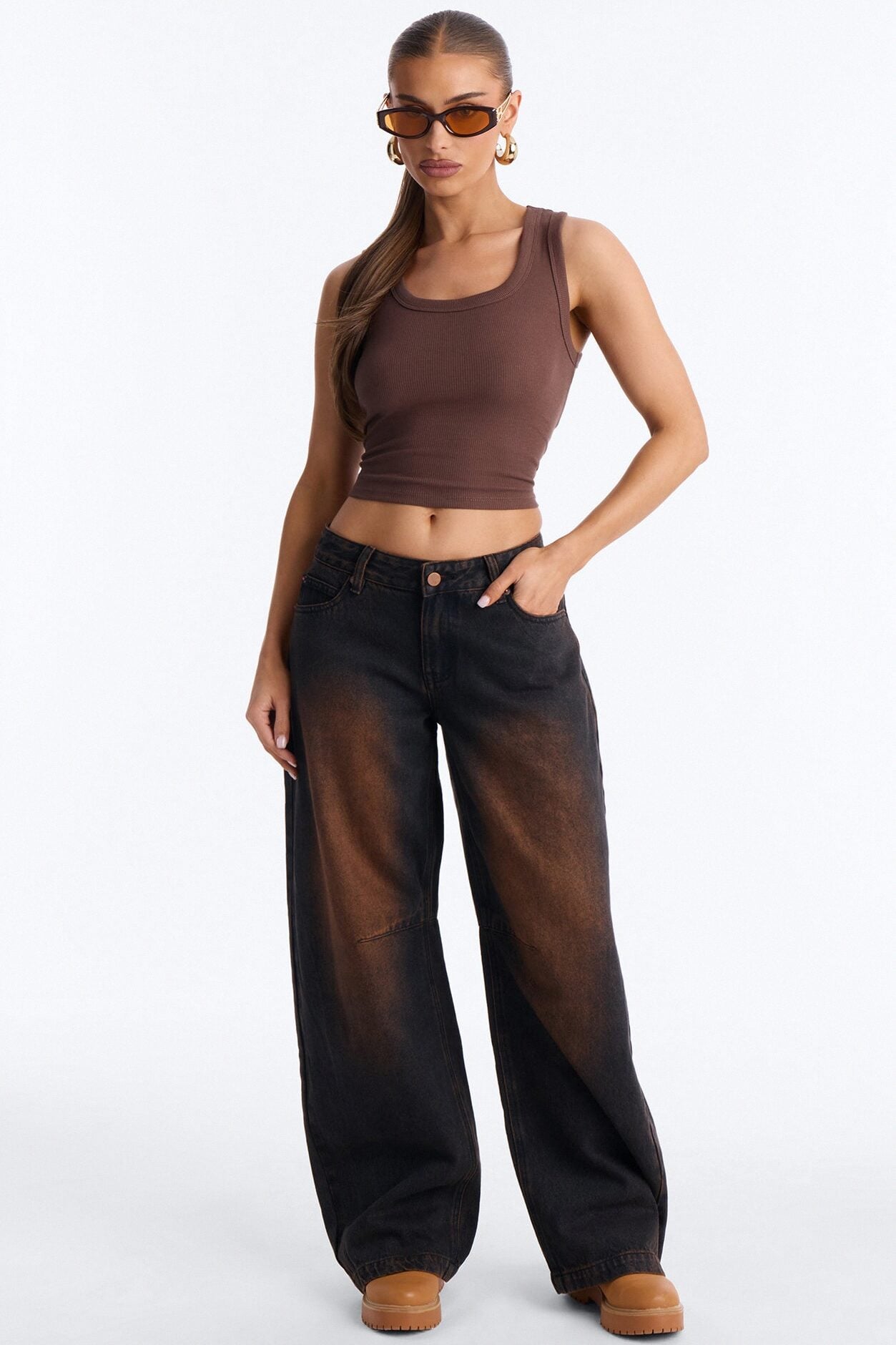 By My Side Low Waist Tinted Barrel Jeans - Dark Brown image 1