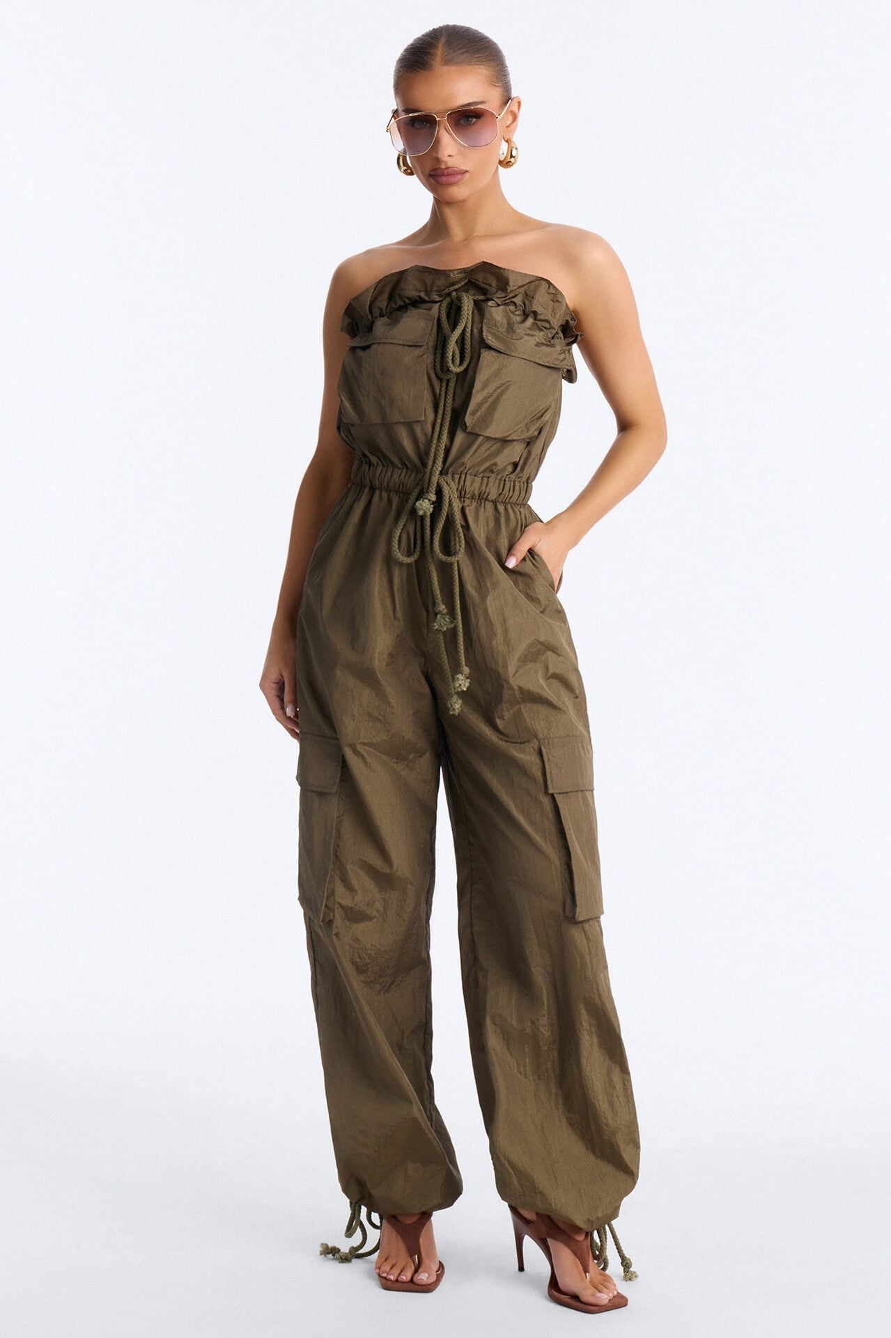 Bria Cargo Nylon Jumpsuit - Olive image 1