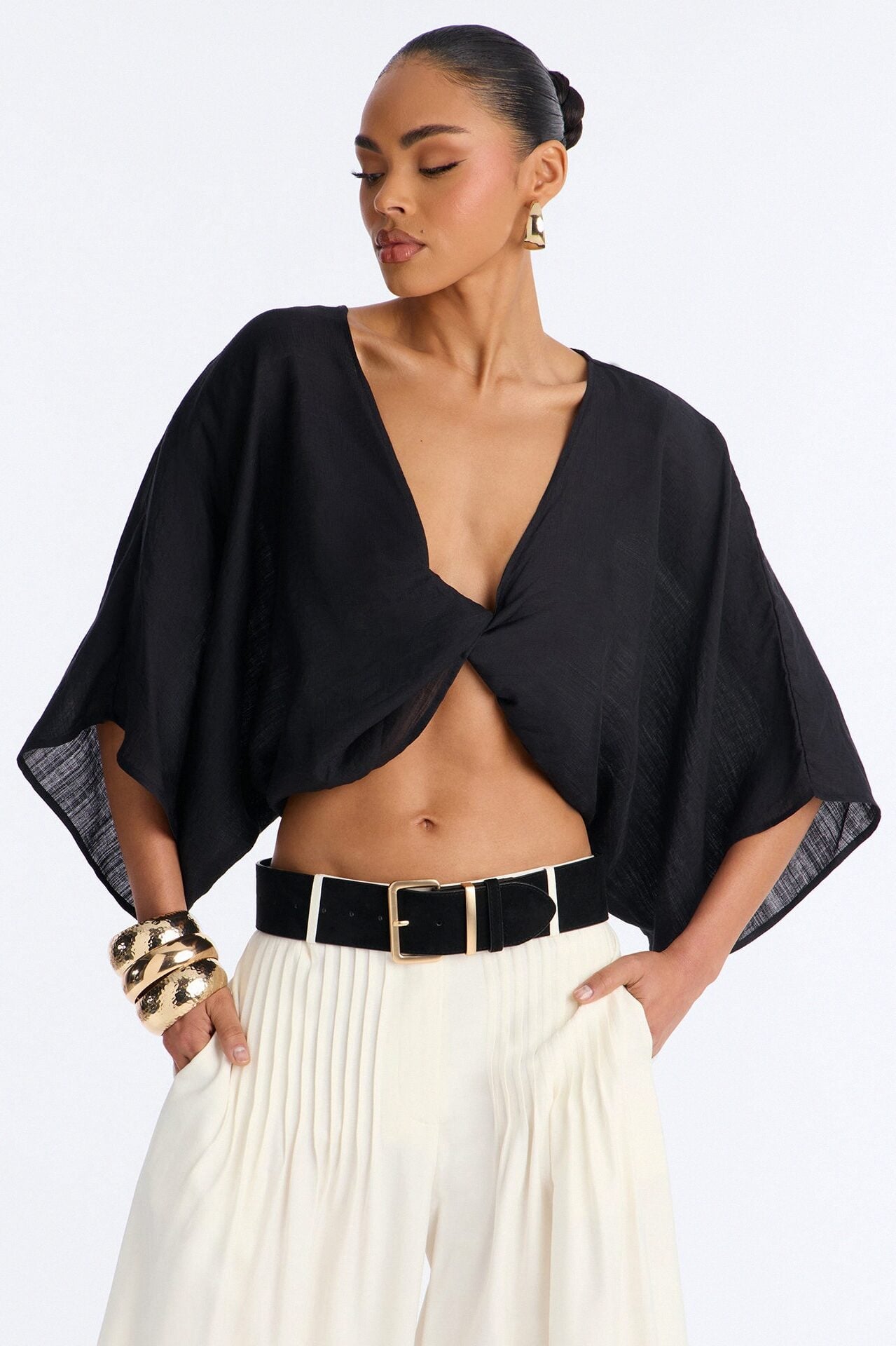 Butter Me Up Knotted Linen Top - Black image 1