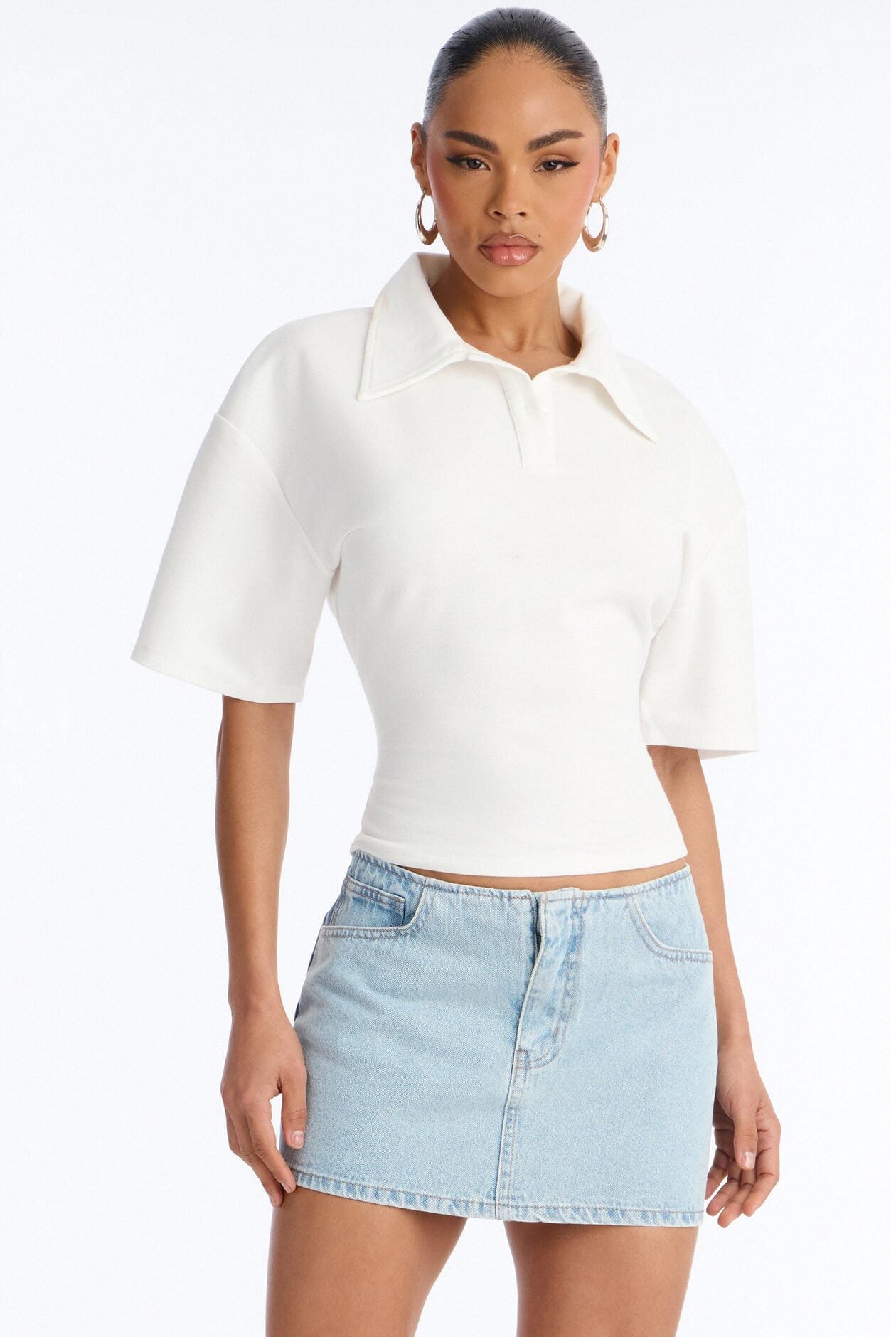 Street Serve Cinched Short Sleeve Polo Top - White image 1