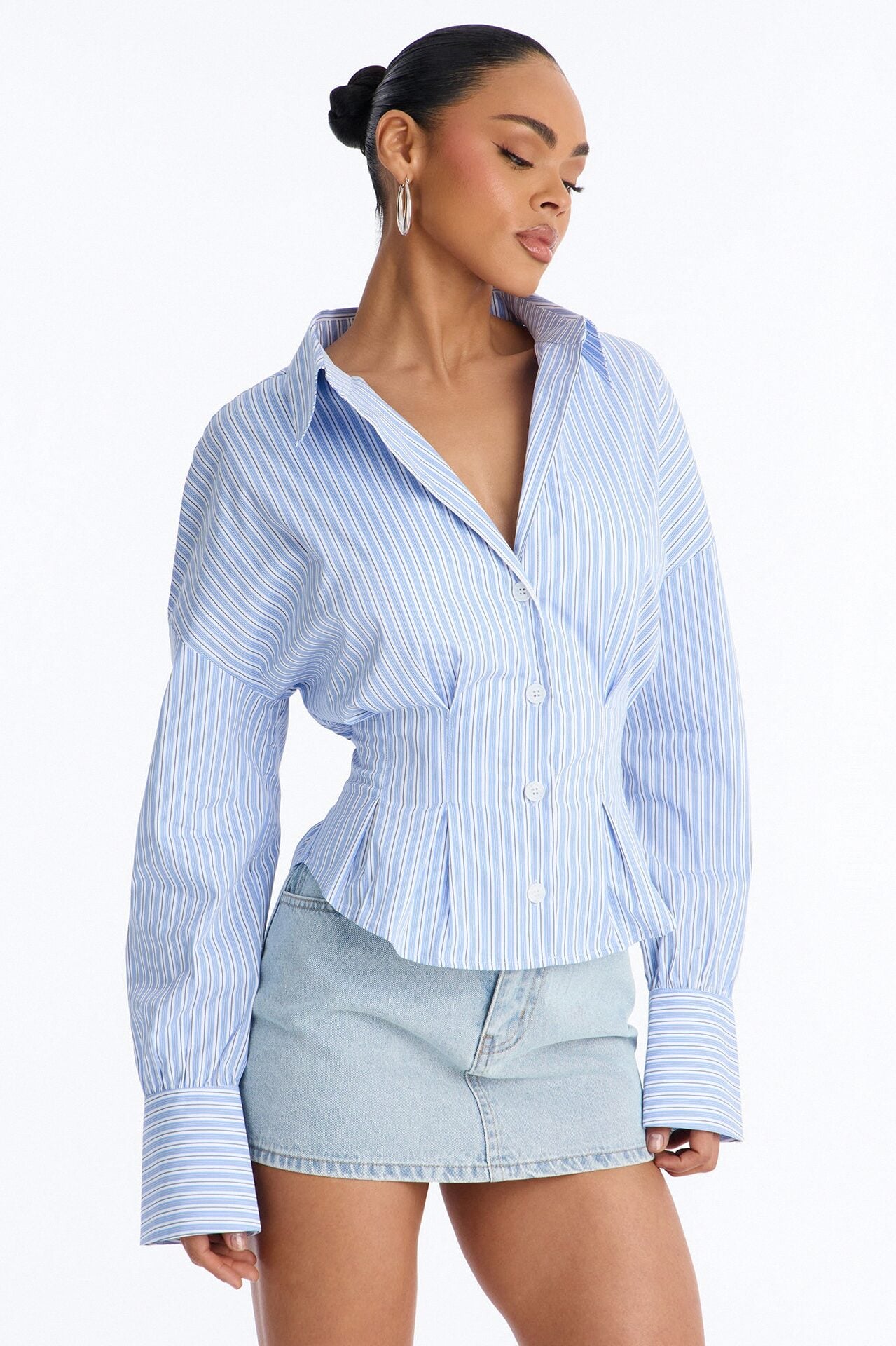 Living Proof Pleated Stripe Poplin Shirt - Blue/combo image 1