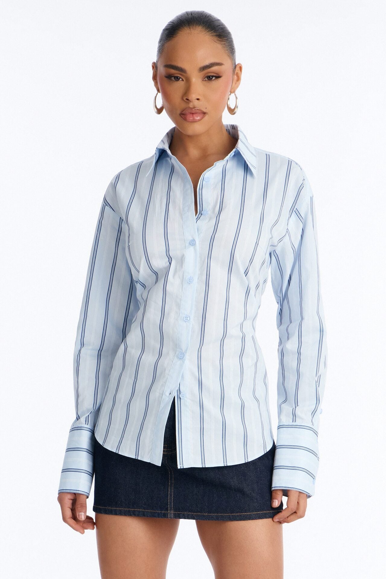 Silent Flex Lace Up Stripe Poplin Shirt - Blue/combo image 1