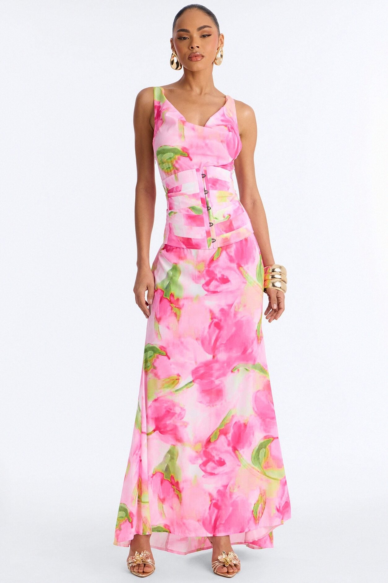 Garden Party Corset Maxi Dress - Pink/combo image 1