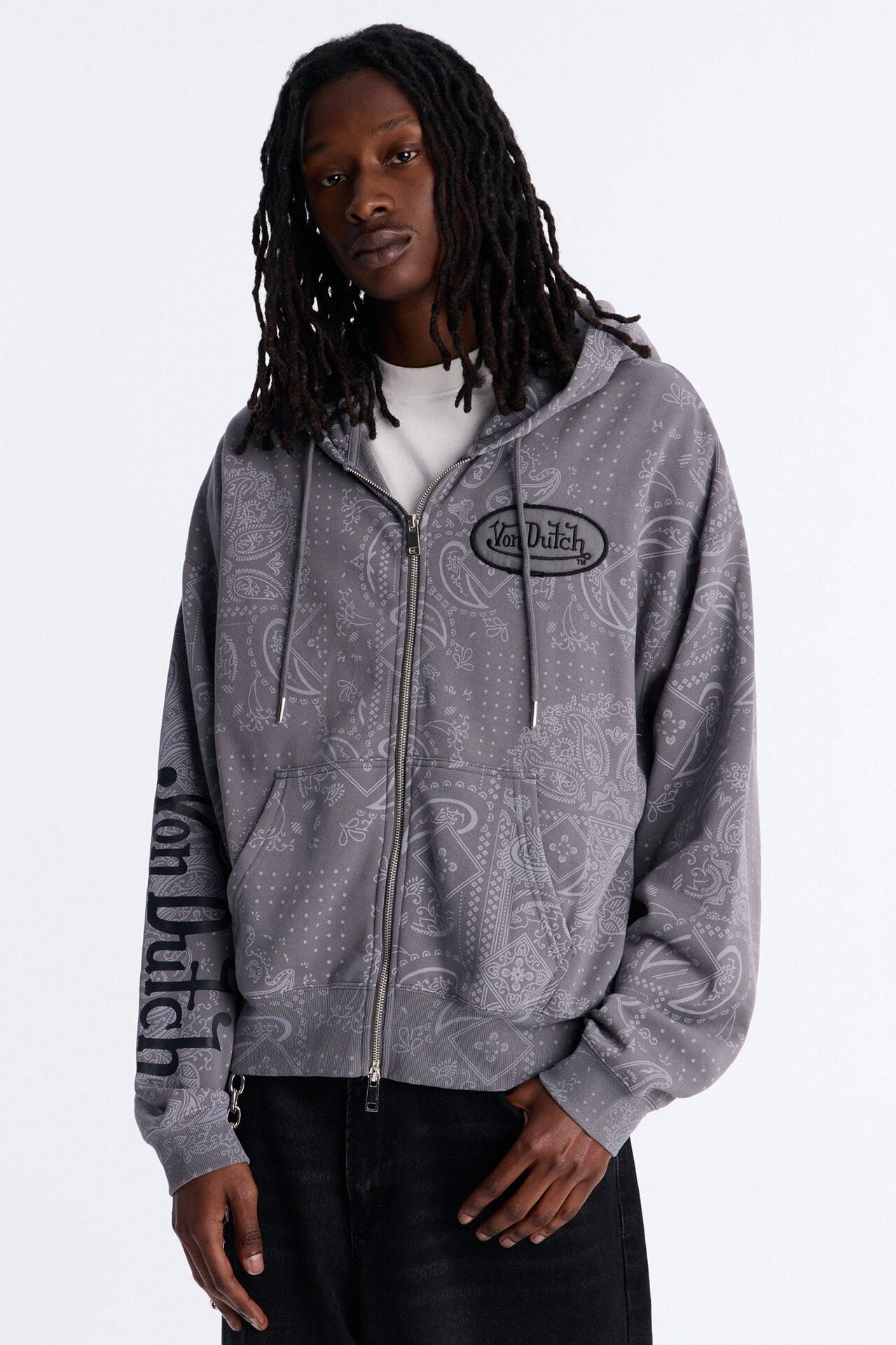 Von Dutch Chain Stitched Zip Up Hoodie - Charcoal image 1