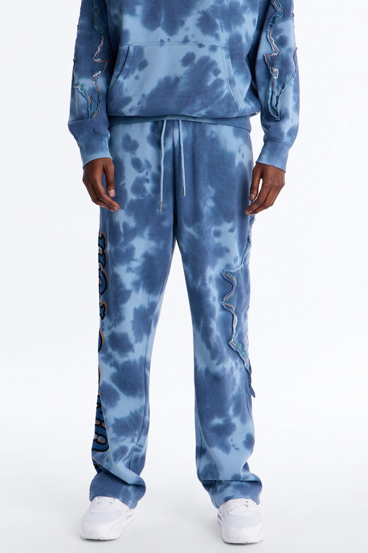Baggy Von Dutch Outlaw Bleach Dyed Raw Edge Sweatpants - Blue image 1