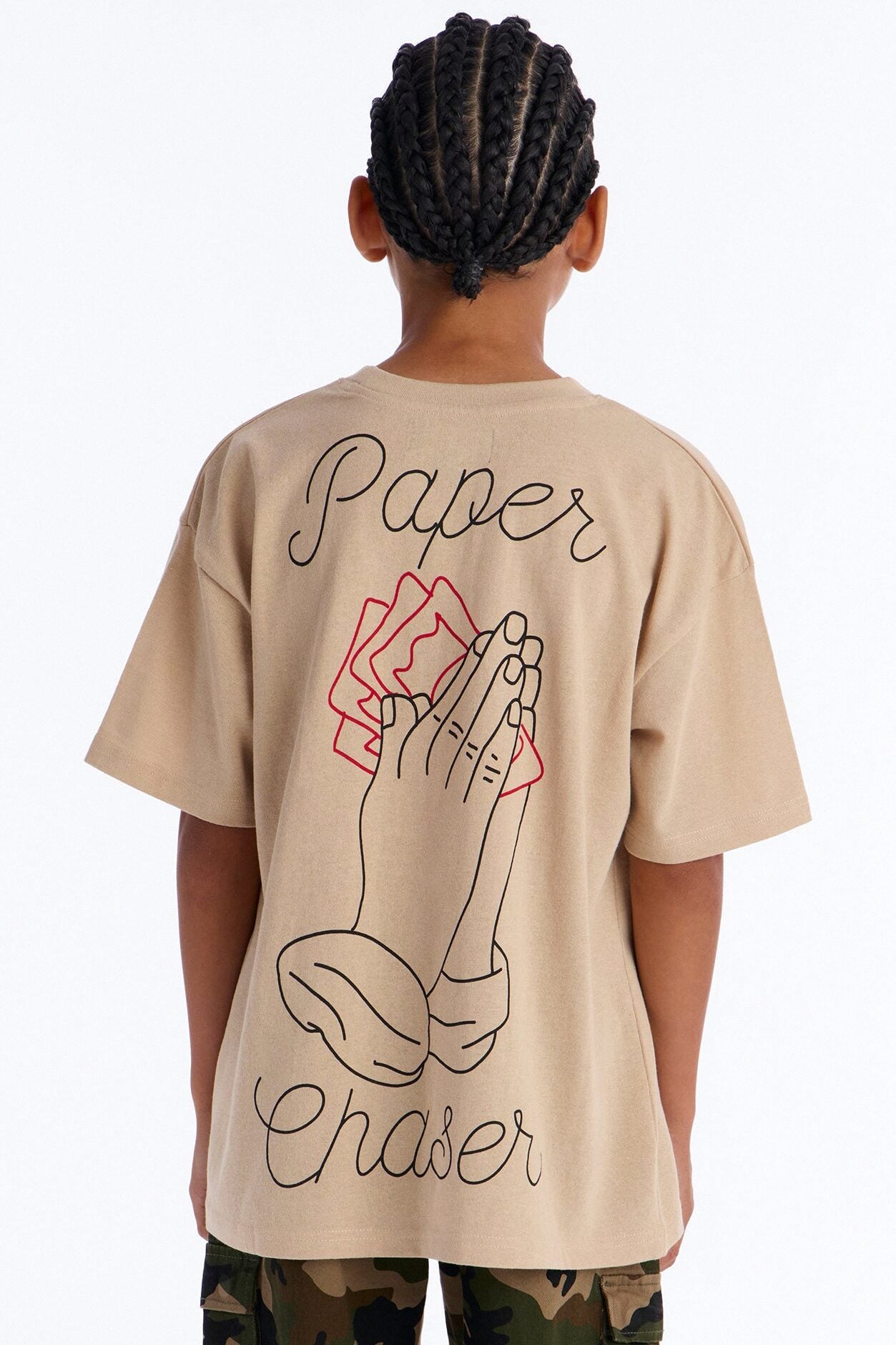 Mini Pray And Paper Chase Embroidery Short Sleeve Tee - Khaki image 1