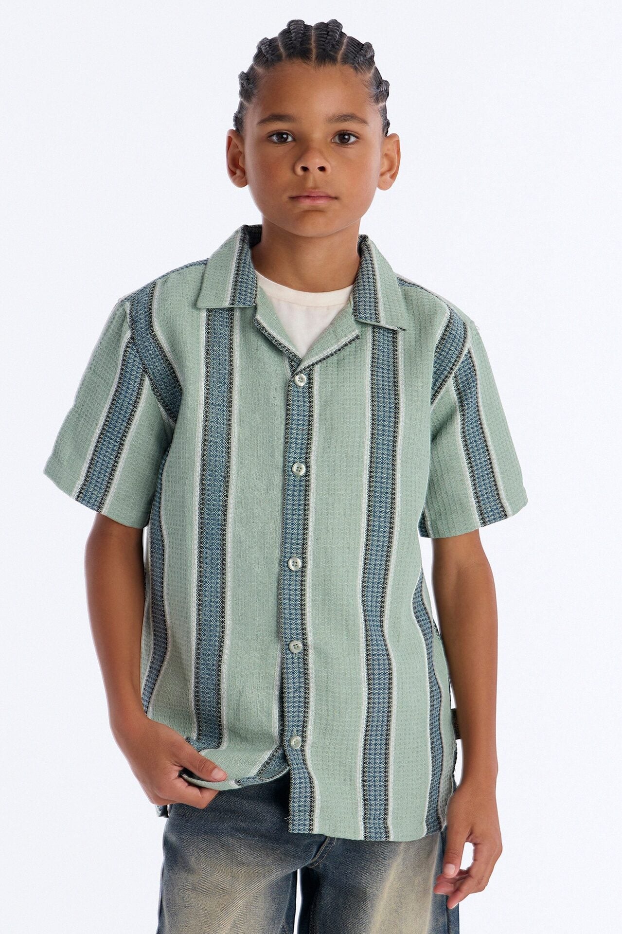 Mini Like I Said Striped Button Down Shirt - Sage image 1