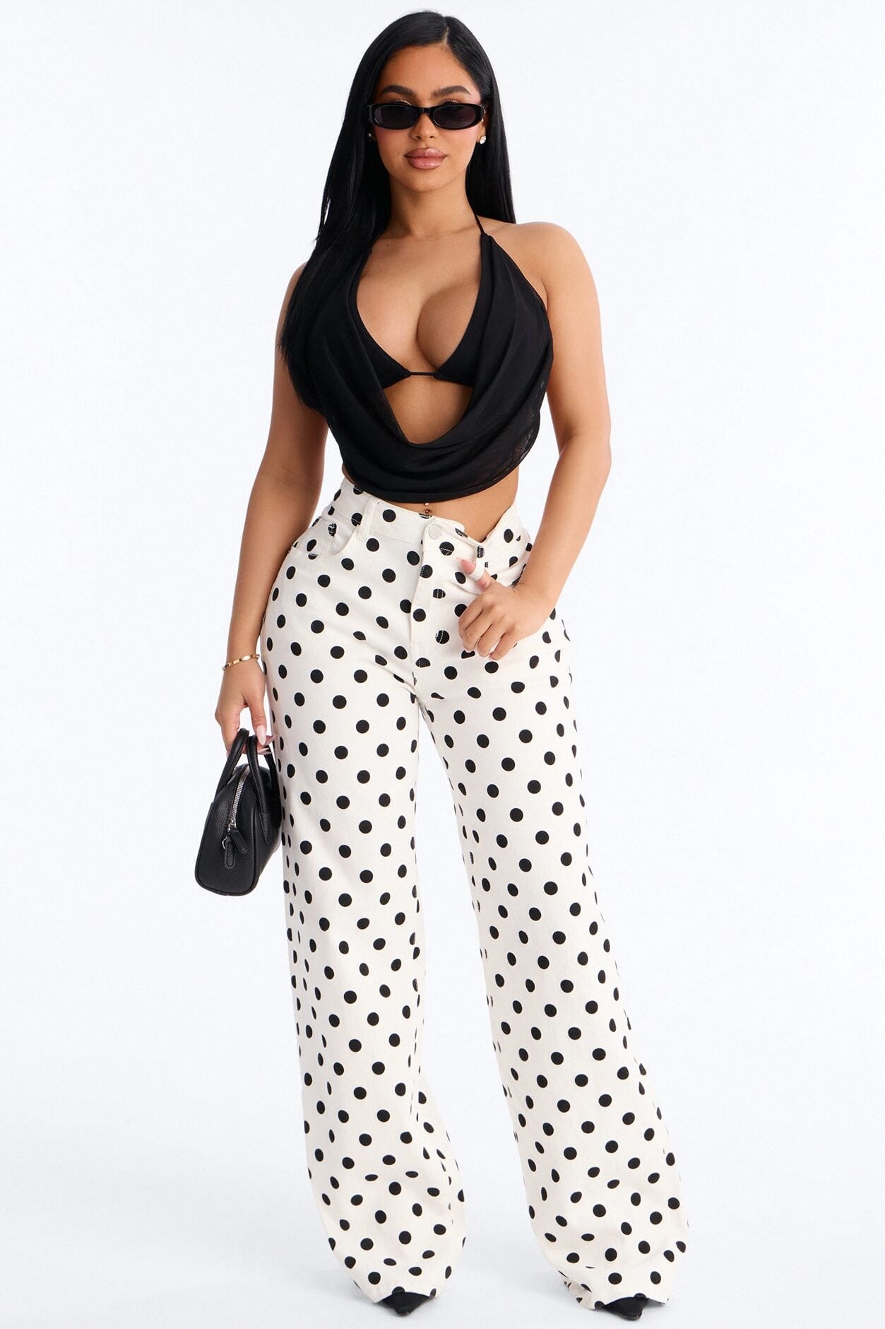 On The Dot Printed Wide Leg Jeans - White/combo image 1