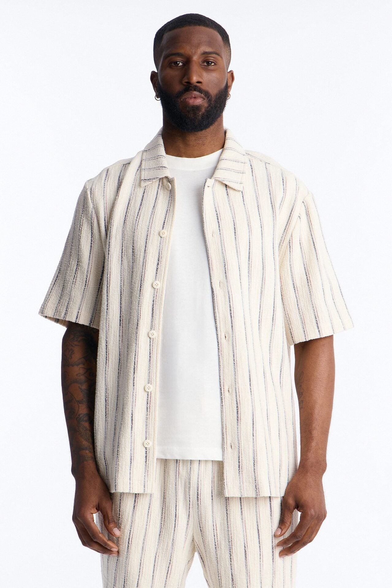 Caicos Textured Stripe Button Up Shirt - Cream image 1