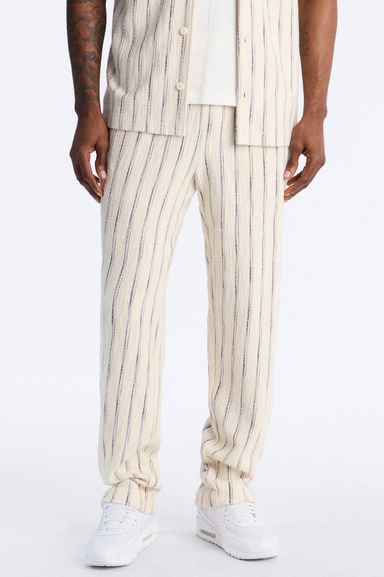 Slim Caicos Textured Stripe Slit Pant - Cream image 1