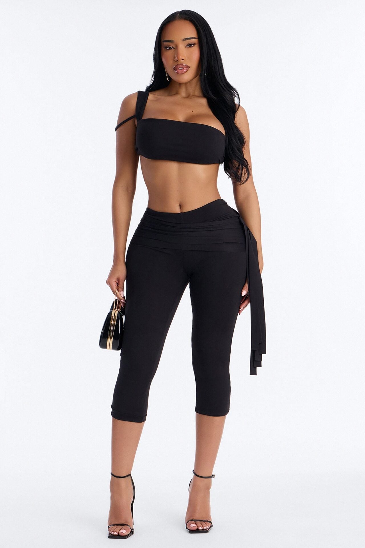 Bianca Matte Form Double Lined Tie Capri Pant - Black image 1