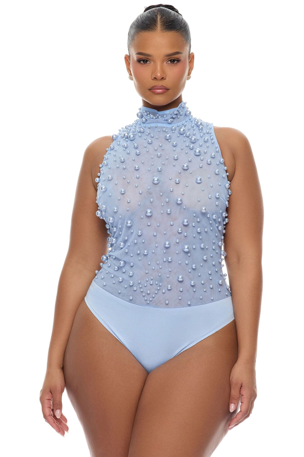 Pure Bliss Sheer Pearl Bodysuit - Light Blue image 1