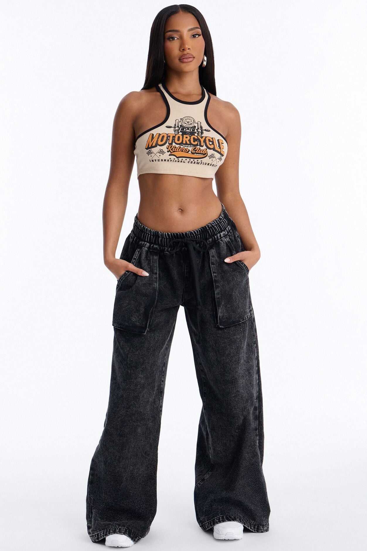 Do Not Disturb Pull On Wide Leg Jeans - Black Wash image 1