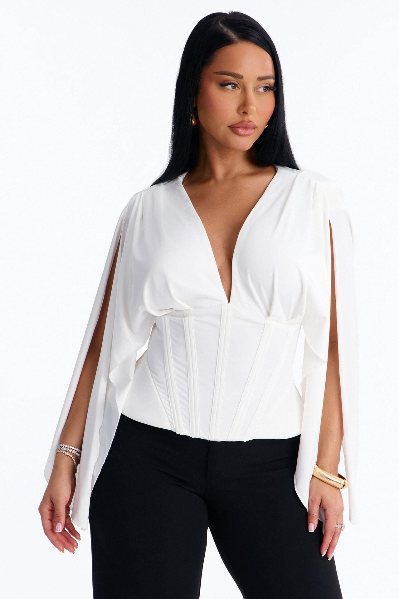 Maribella Corset Short Sleeve Top - White image 1