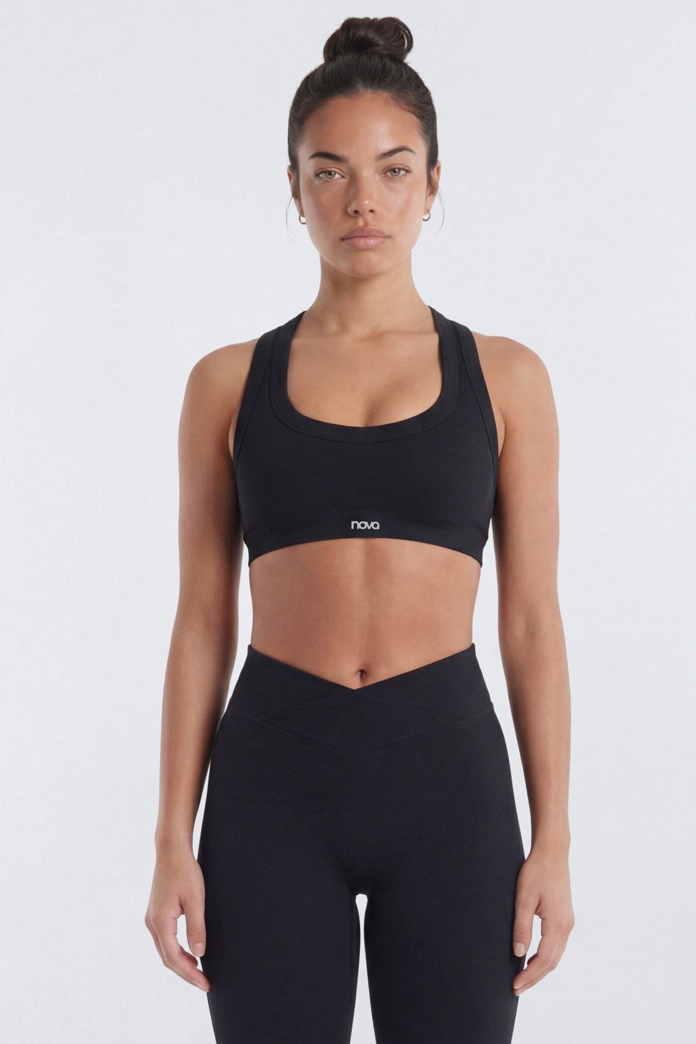 SeamlessLift™ Soft V-Front Racerback Sports Bra - Black image 1