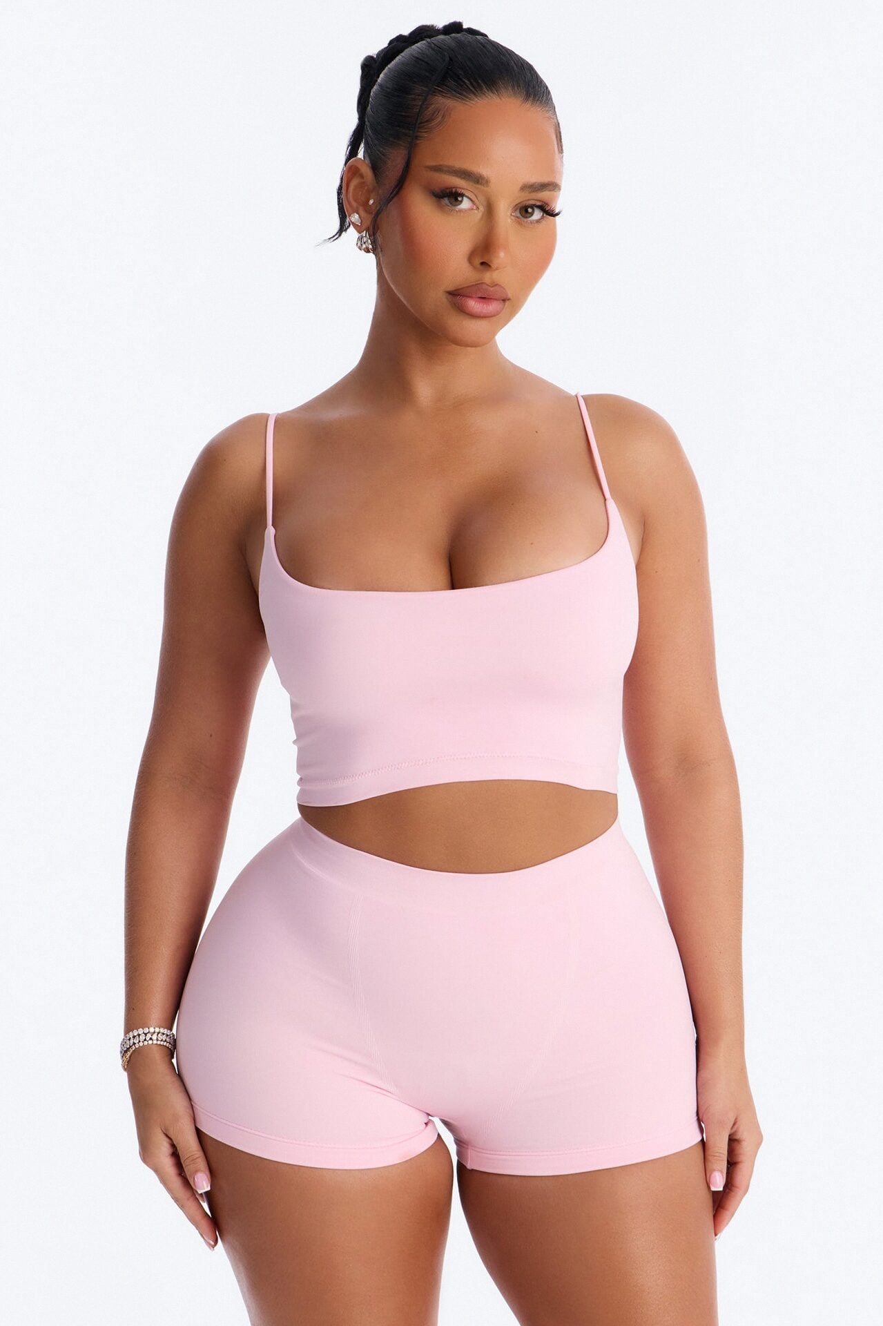 Seamless Smooth Base Layer Double Lined Cami Crop Top - Light Pink image 1