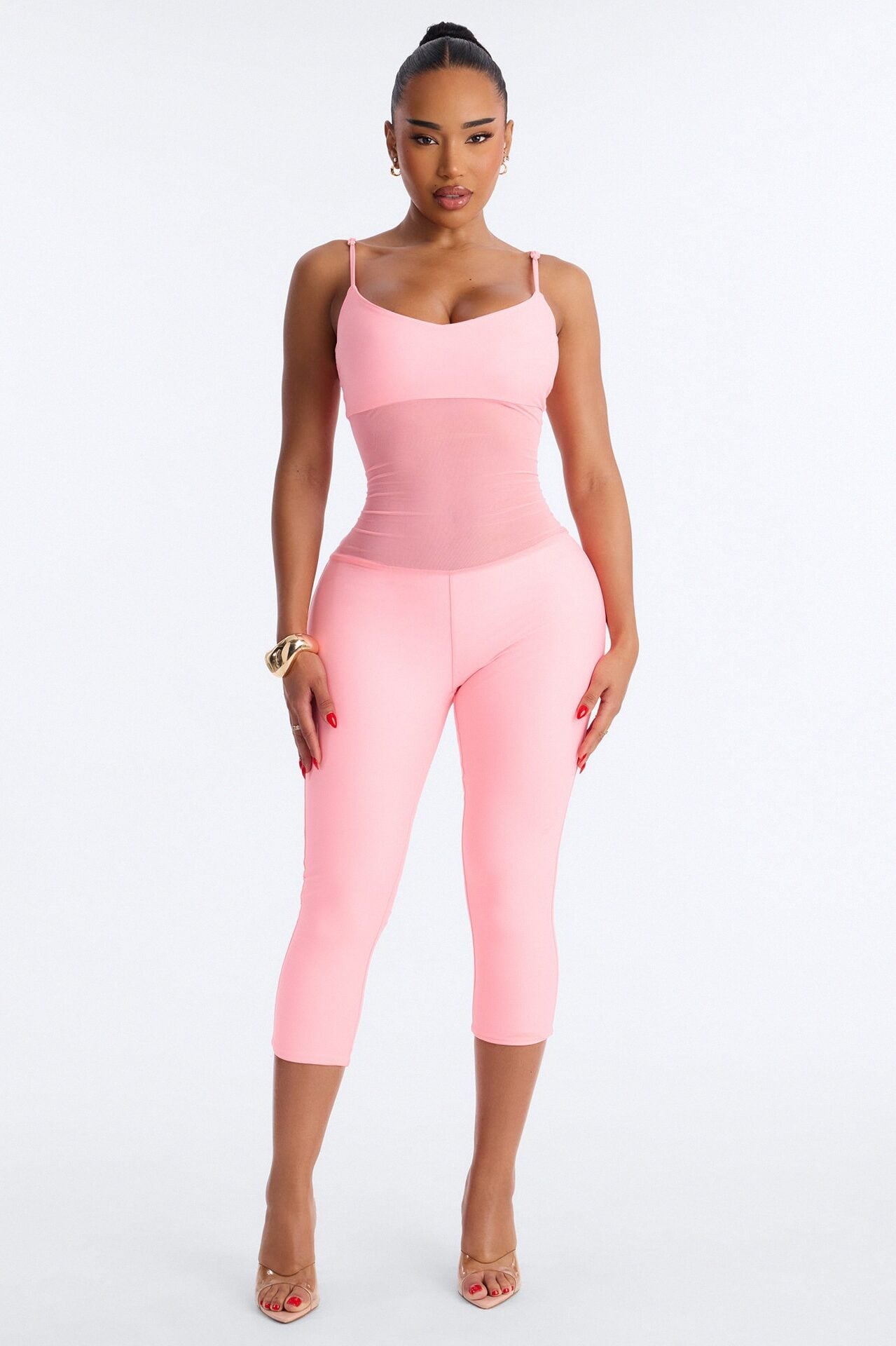 Roxy Form Double Lined Mesh Capri Jumpsuit - Pink image 1