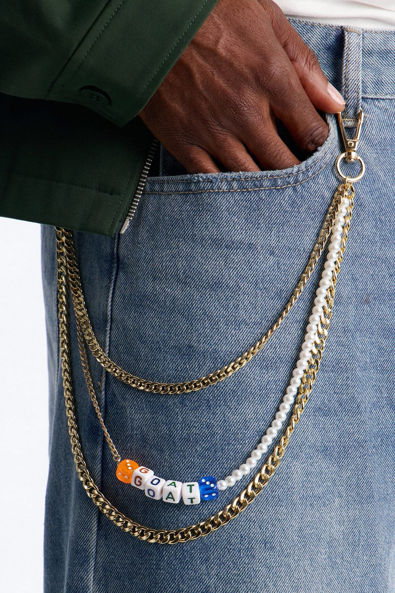 Dice and Pearl Stacked Pant Chain - Gold image 1