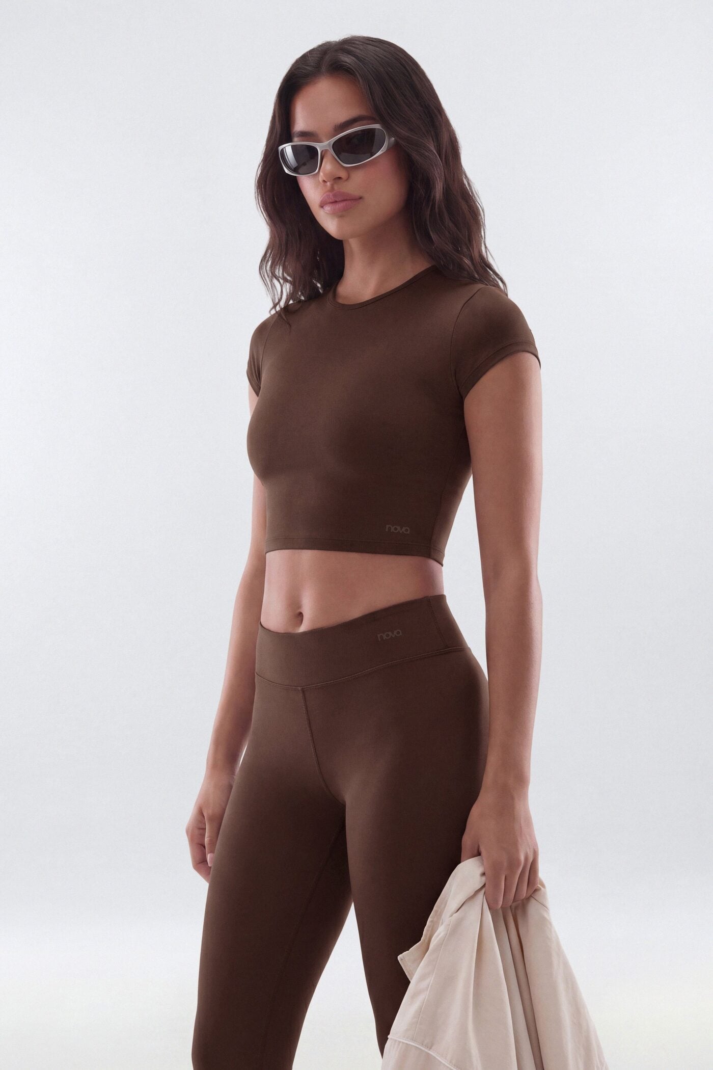 CloudForm™ Cap Sleeve Active Crop Top - Brown image 1