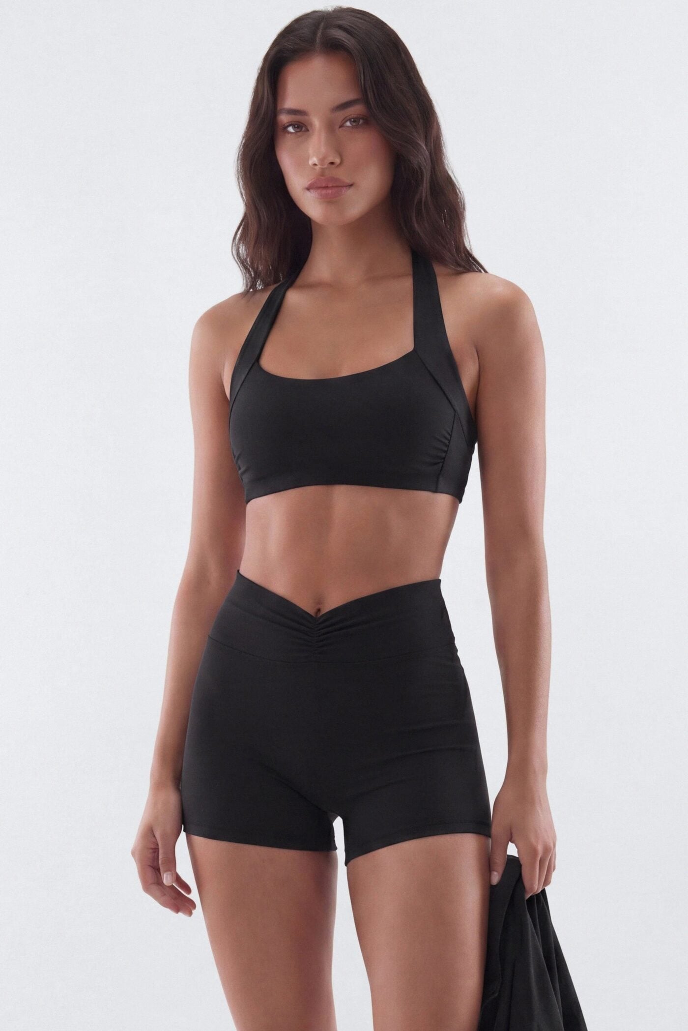 ButterSoft Ruched Halter Sports Bra - Black image 1