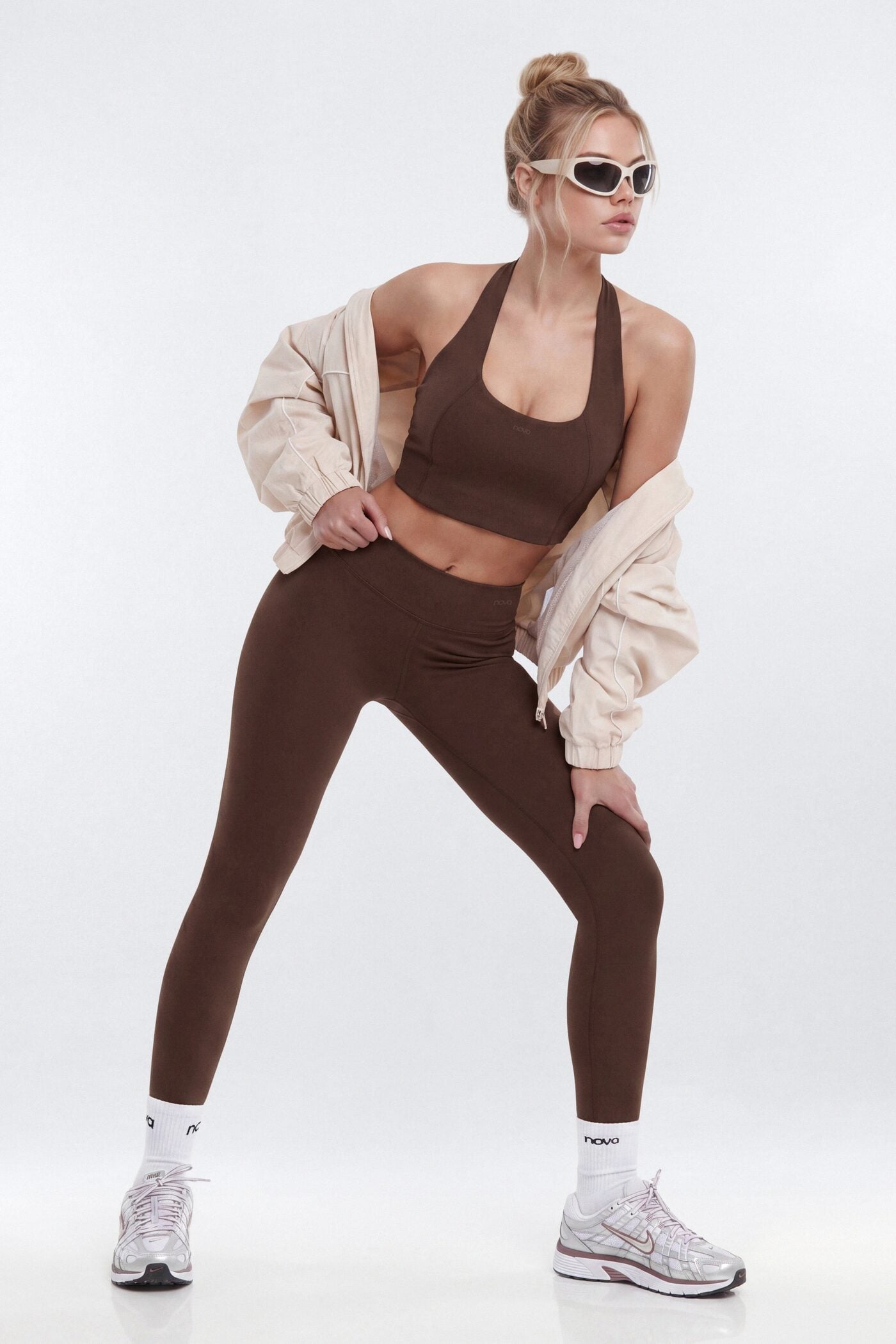 CloudForm™ Scoop Neck Active Halter Top - Brown image 1