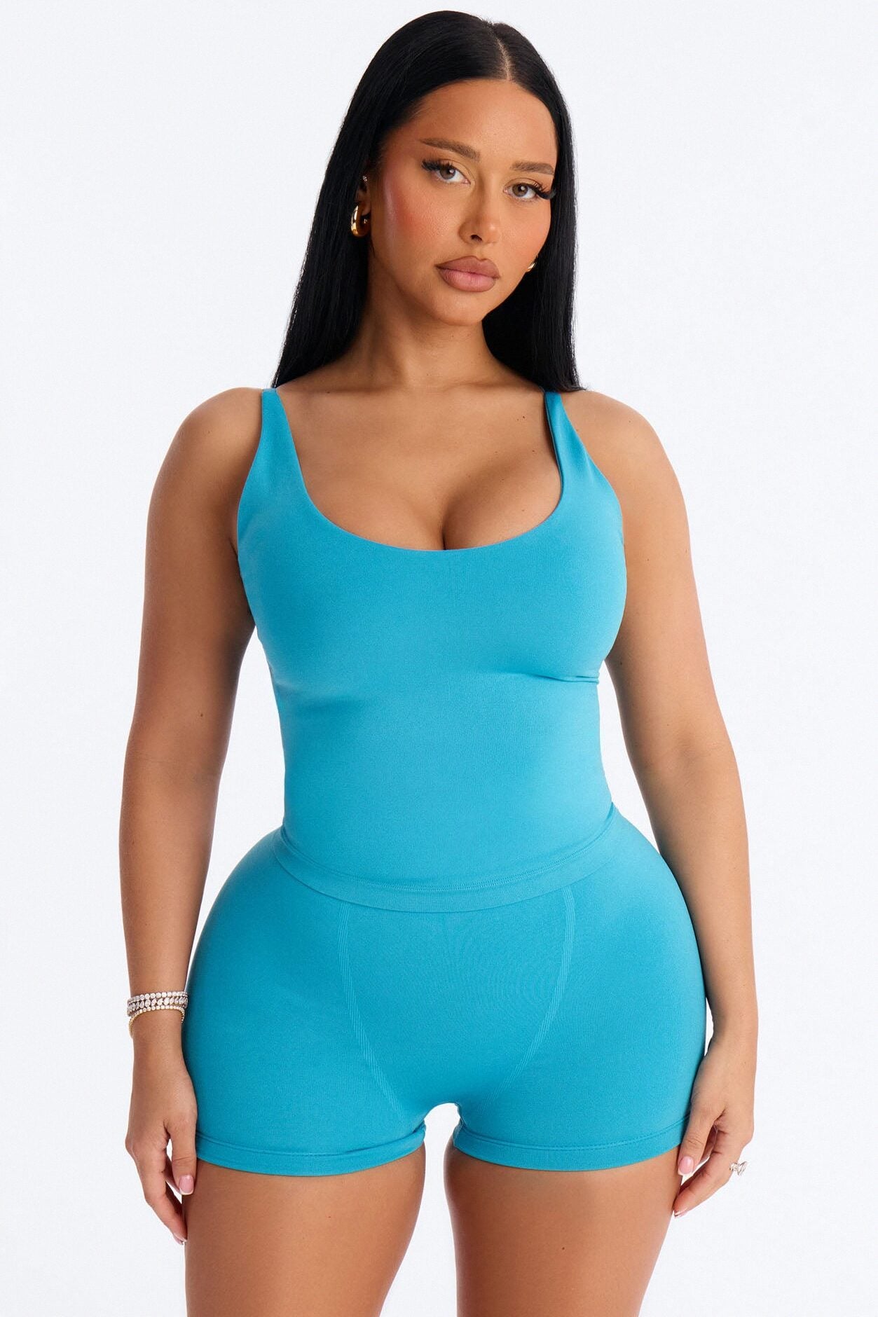 Seamless Smooth Double Lined Scoop Neck Cami Top - Blue image 1