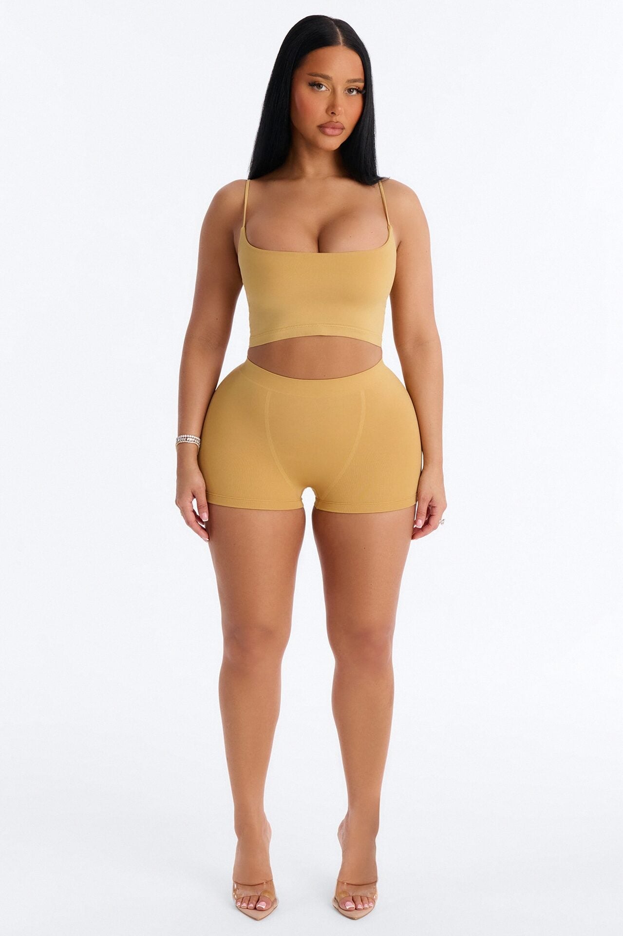 Seamless Smooth Base Layer Double Lined Cami Crop Top - Honey image 1