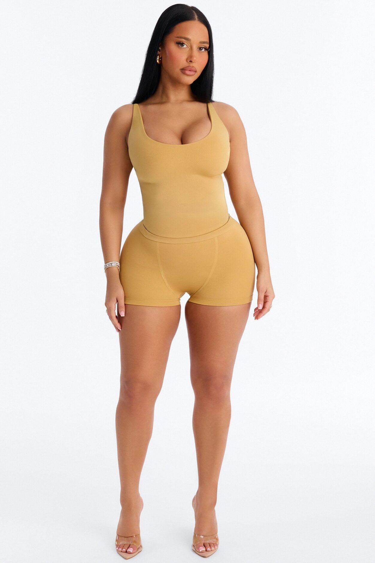 Seamless Smooth Double Lined Scoop Neck Cami Top - Honey image 1