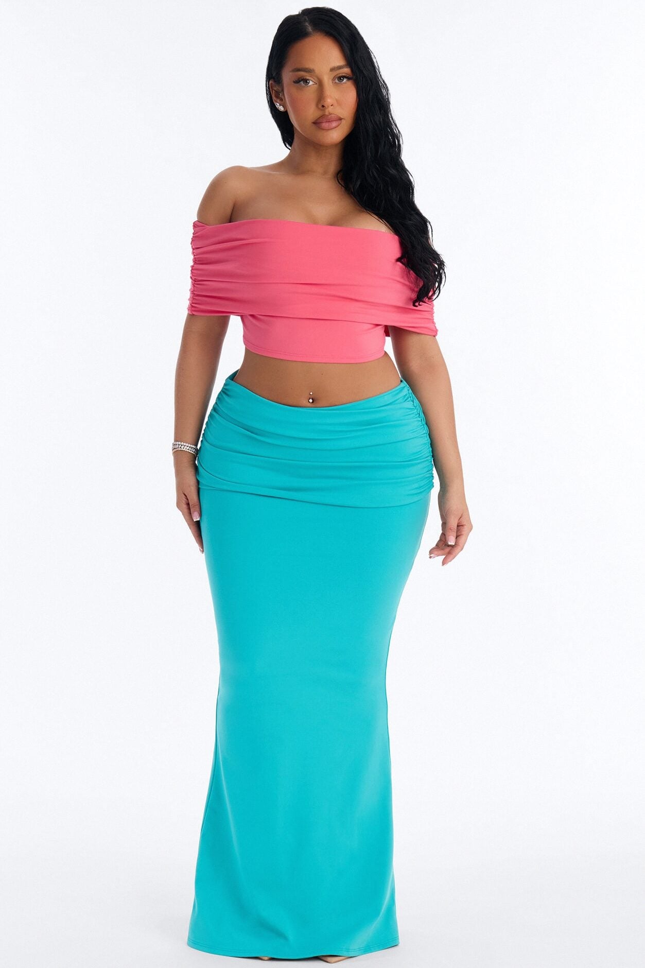 Bianca Matte Form Double Lined Maxi Skirt Set - Aqua/Combo image 1