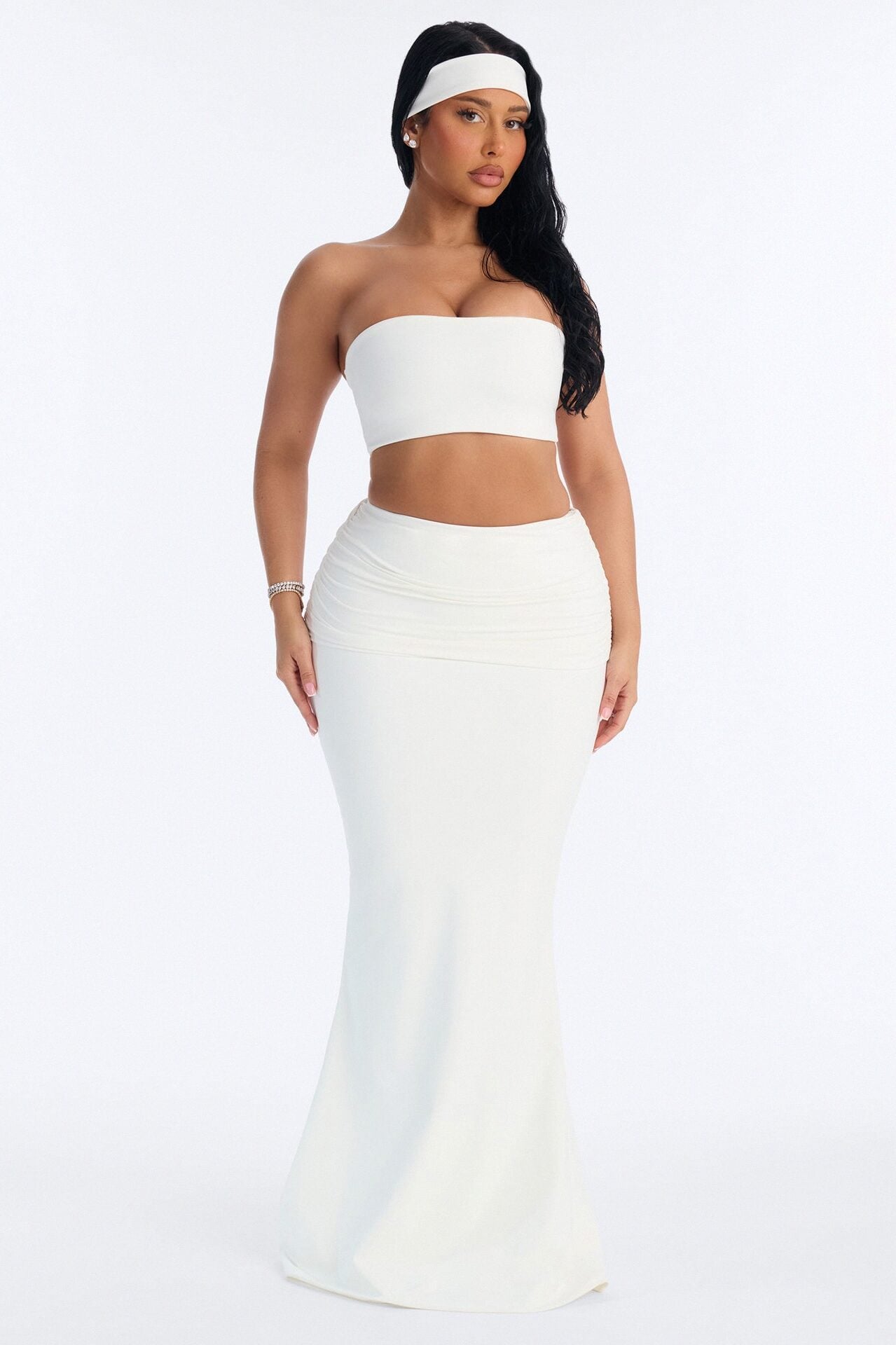 Bianca Matte Form Double Lined Fold Over Maxi Skirt Set - White image 1