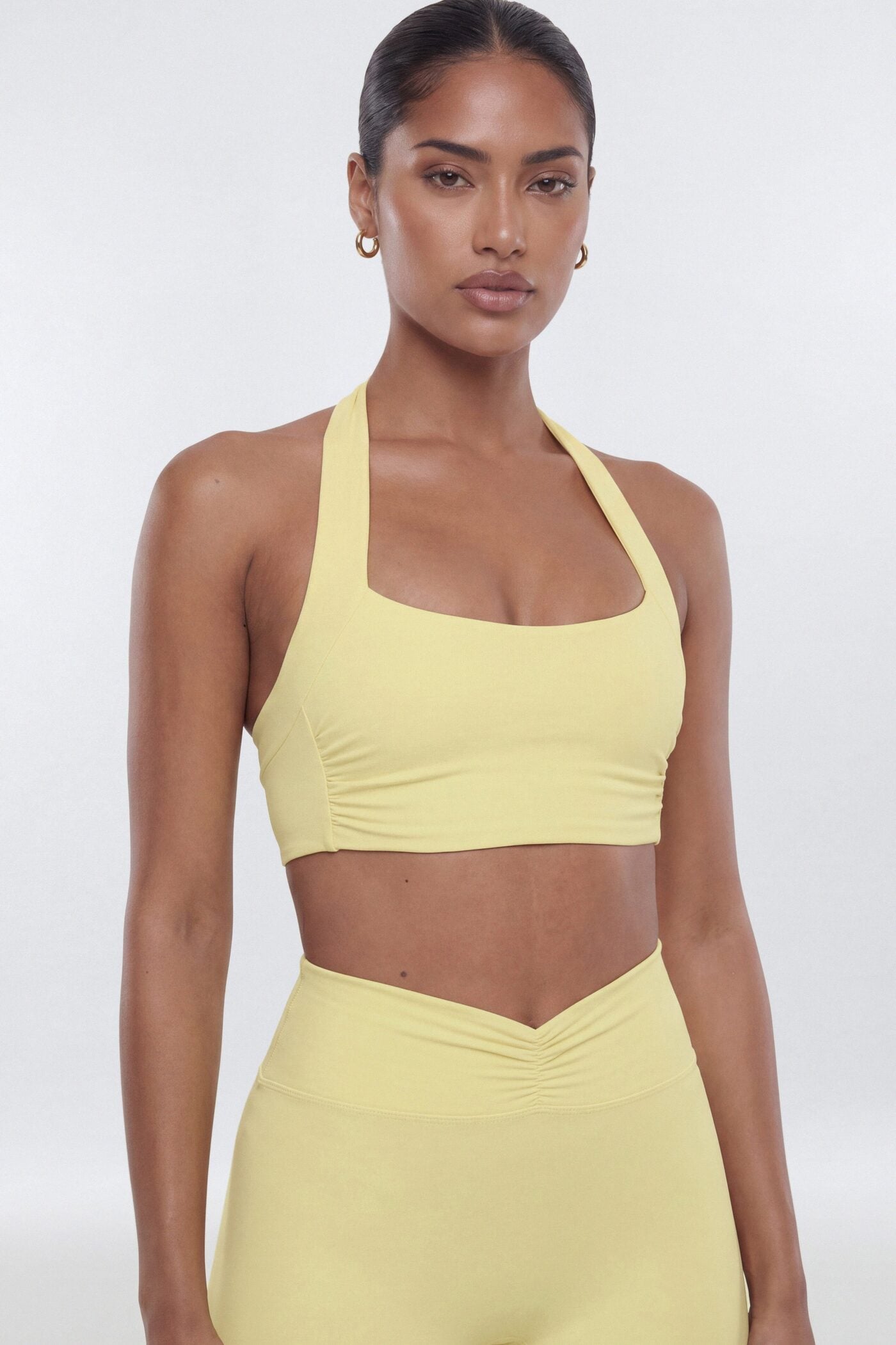 ButterSoft Ruched Halter Sports Bra - Soft Yellow image 1