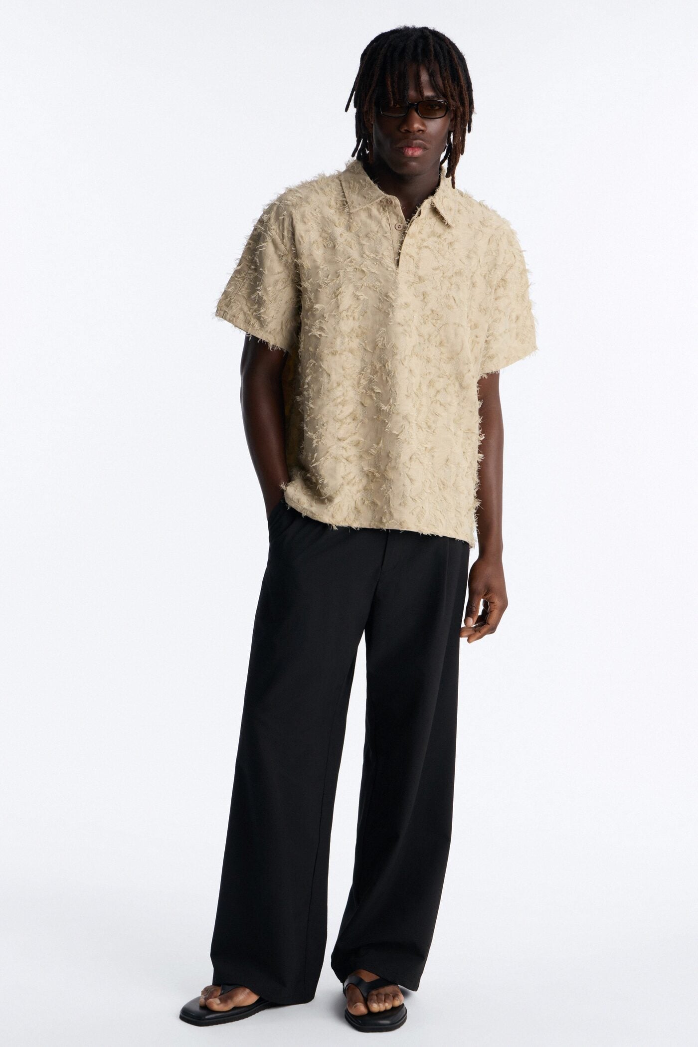 Oversized Kelpstone Textured Polo - LightBrown image 1