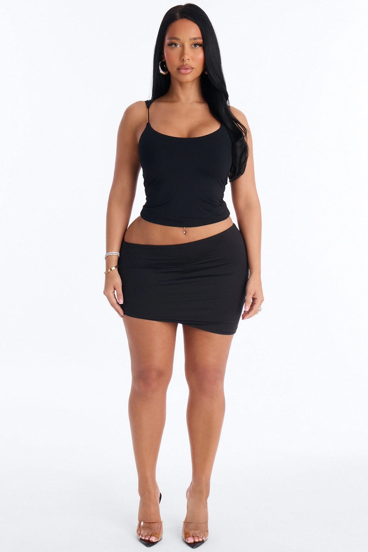 Second Skin Double Lined Thin Strap Tank Top - Black image 1