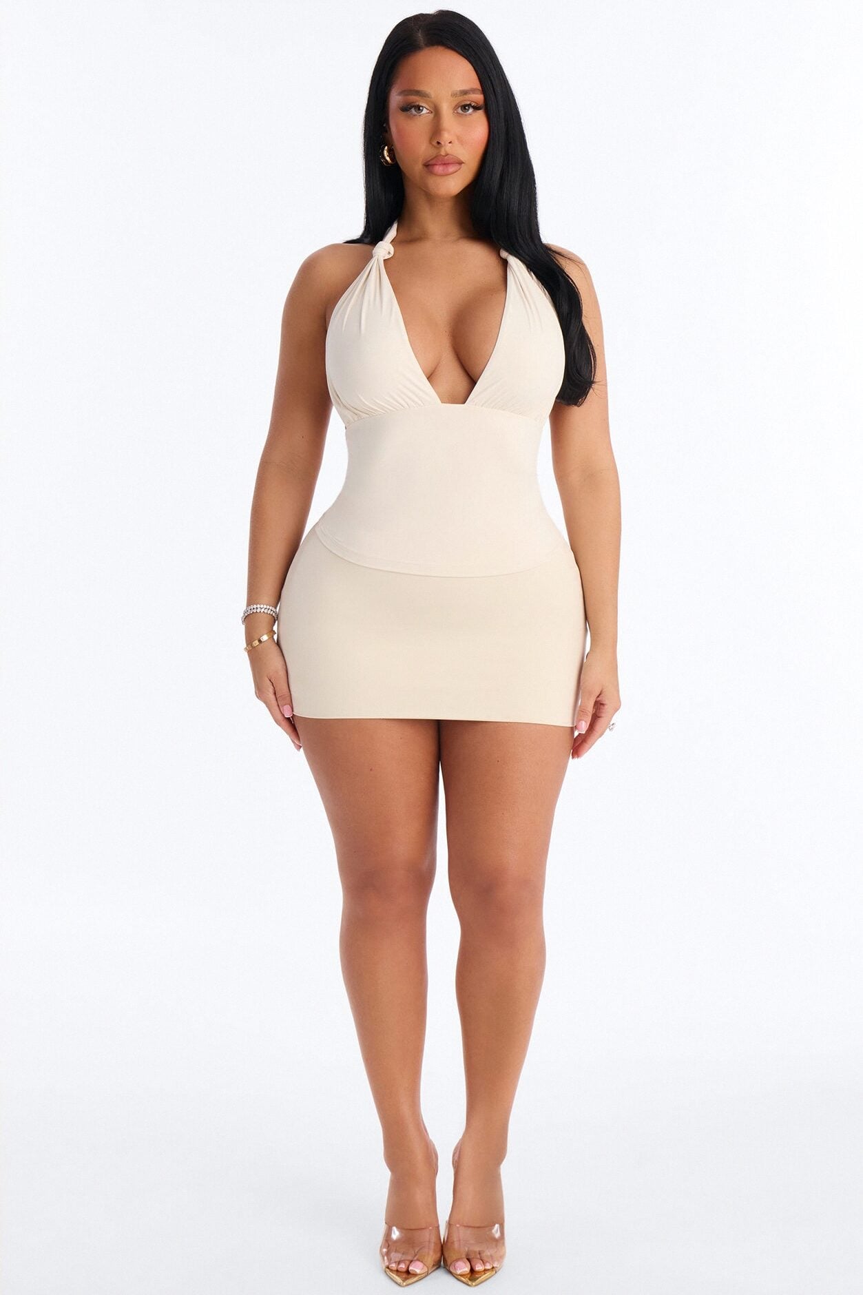 Second Skin Knot Backless Halter Top - Bone image 1