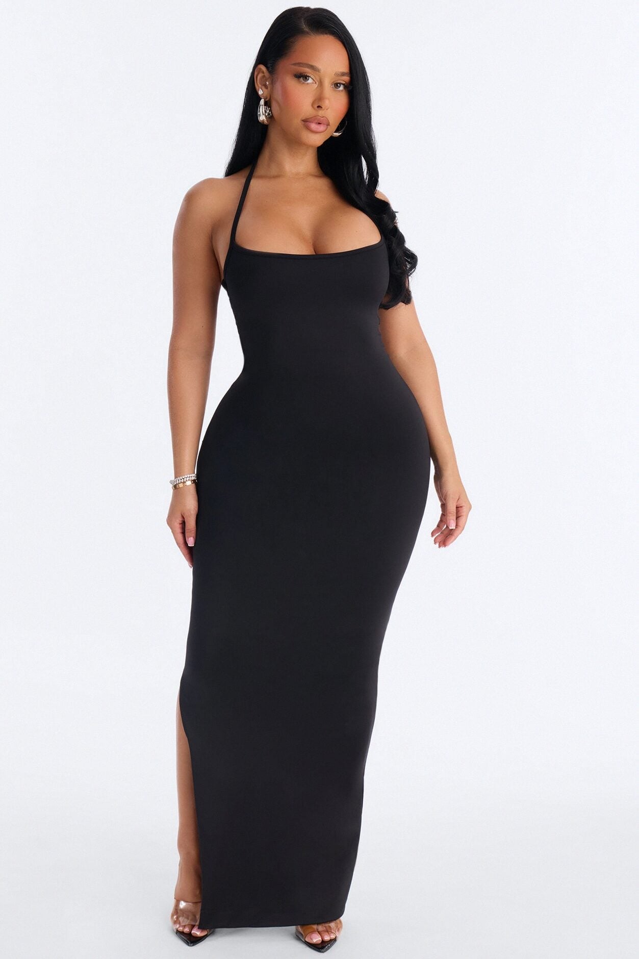 Contour Double Lined Halter Maxi Dress - Black image 1