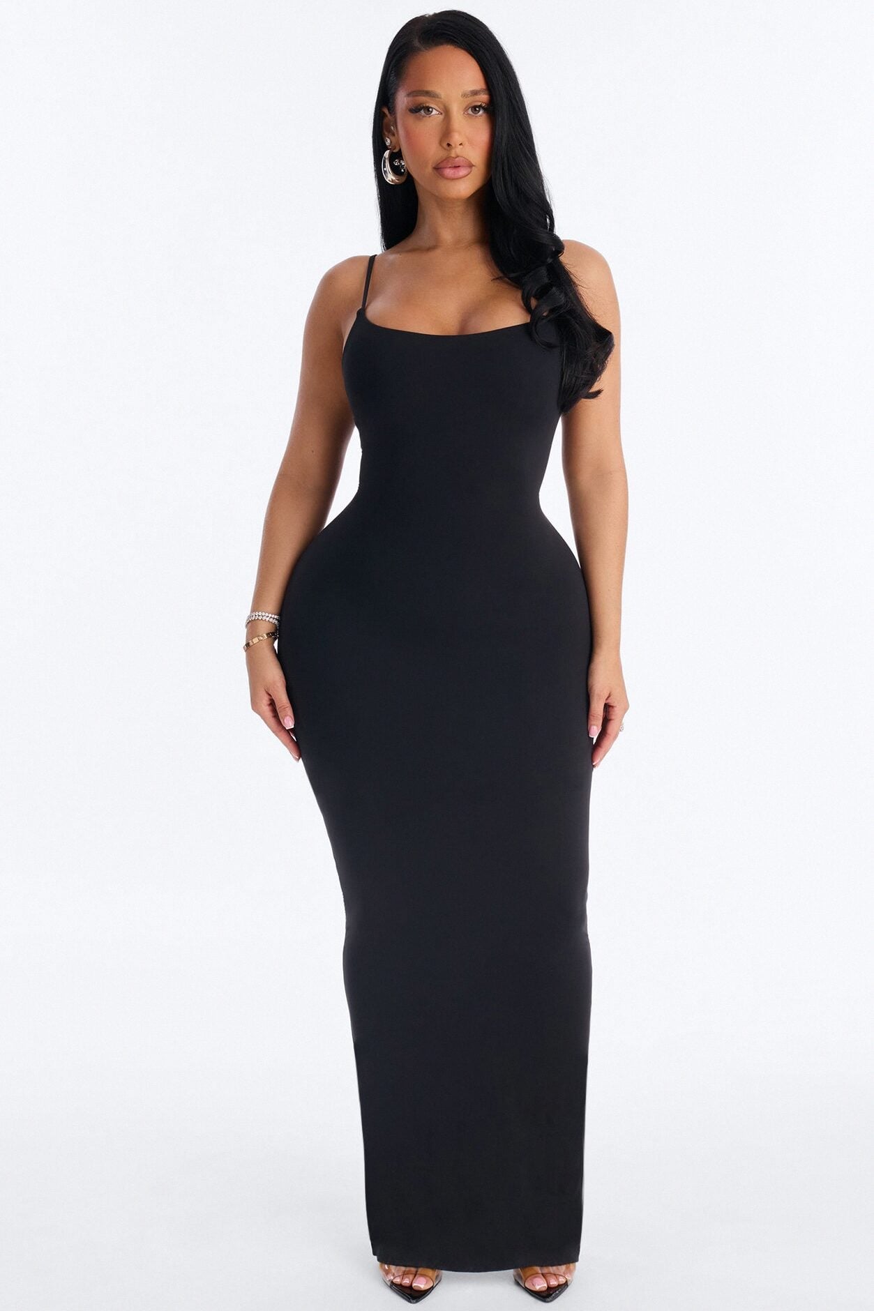 Second Skin Double Lined Scoop Neck Cami Maxi Dress - Black image 1