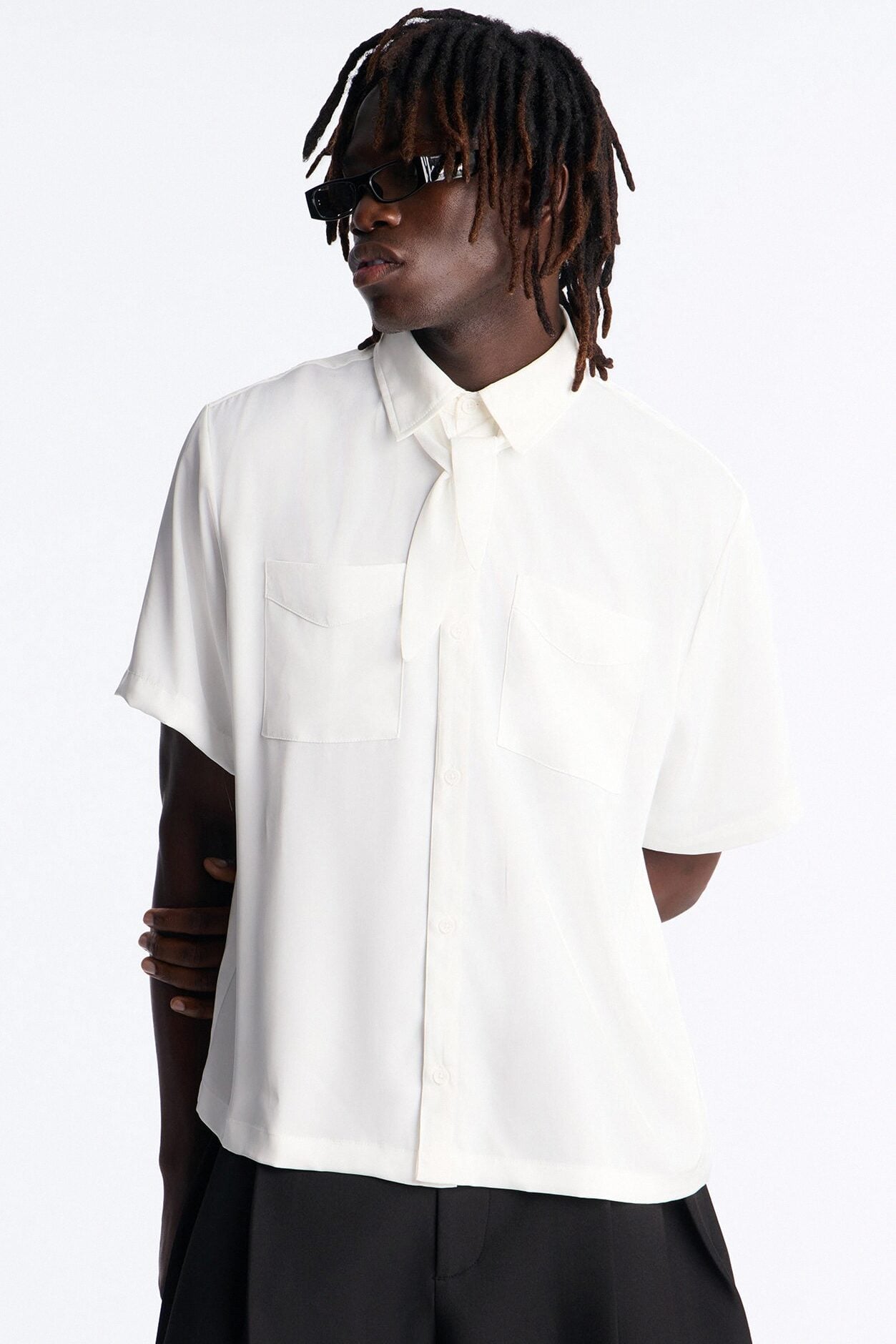 Relaxed Luxe Neckerchief Button Up Shirt - White image 1