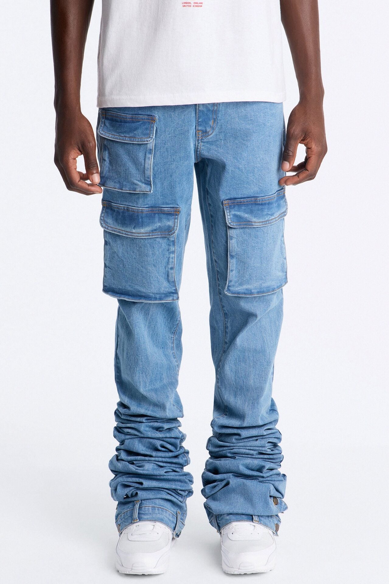 Ultra Stacked Skinny Cargo Jean - Medium Blue Wash image 1