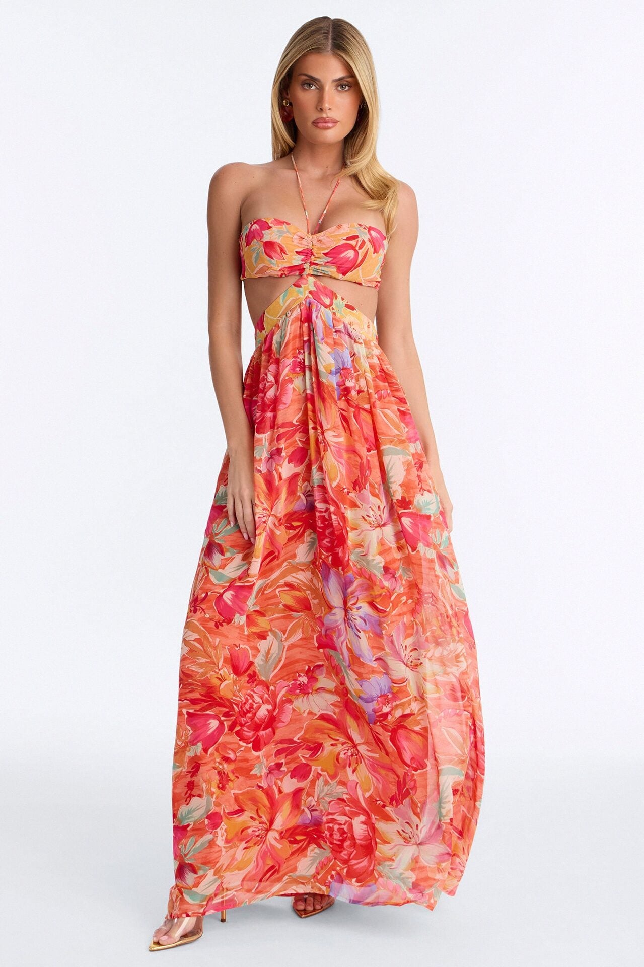 Daydream Darling Chiffon Maxi Dress - Coral/combo image 1